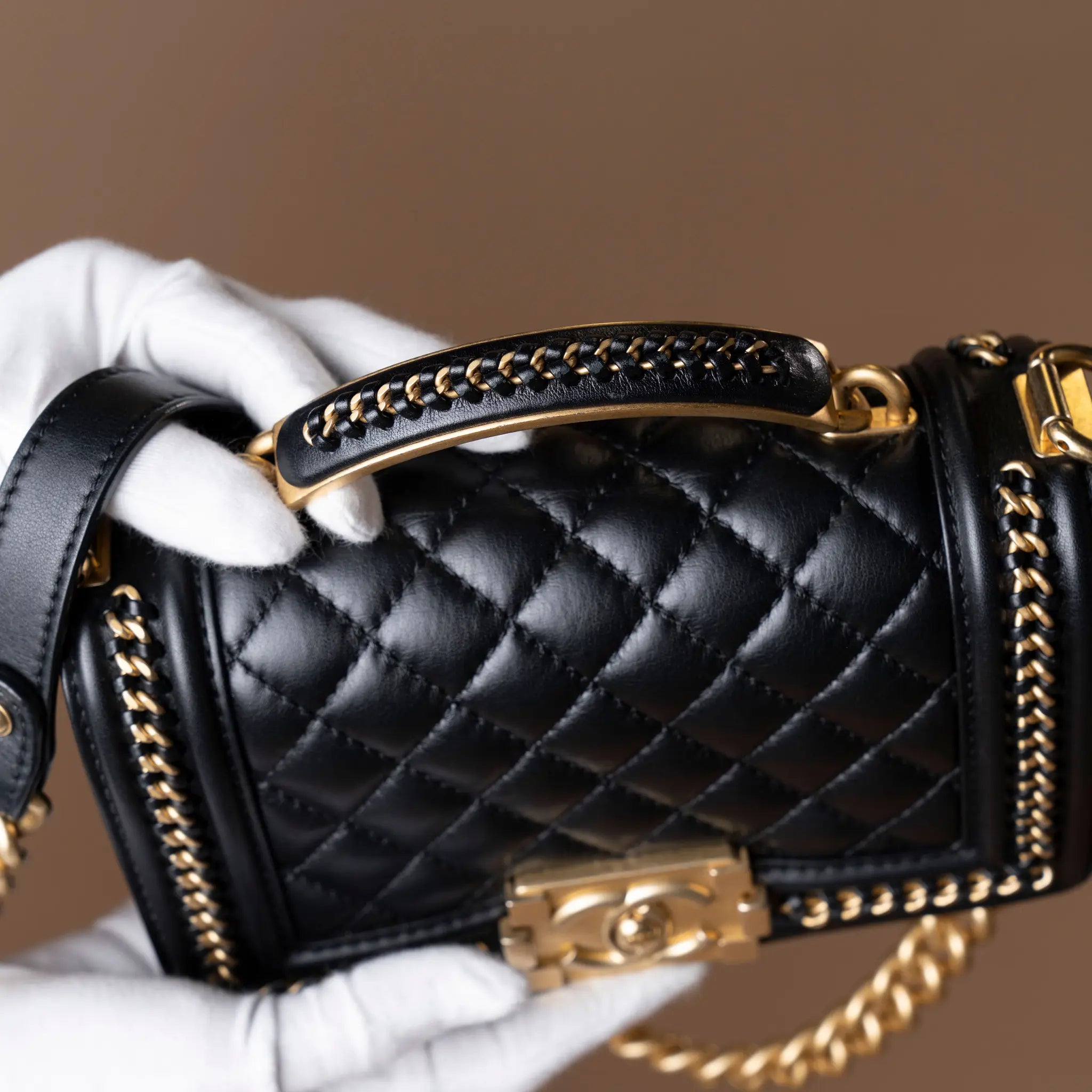 Chanel Lambskin Boy Top Handle — Close-up Detail