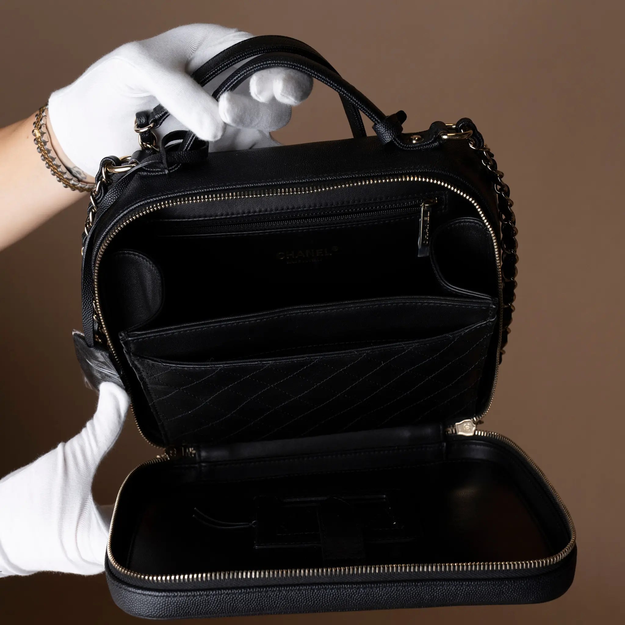 Chanel Large Caviar CC Filigree Vanity Case — Close-up Detail