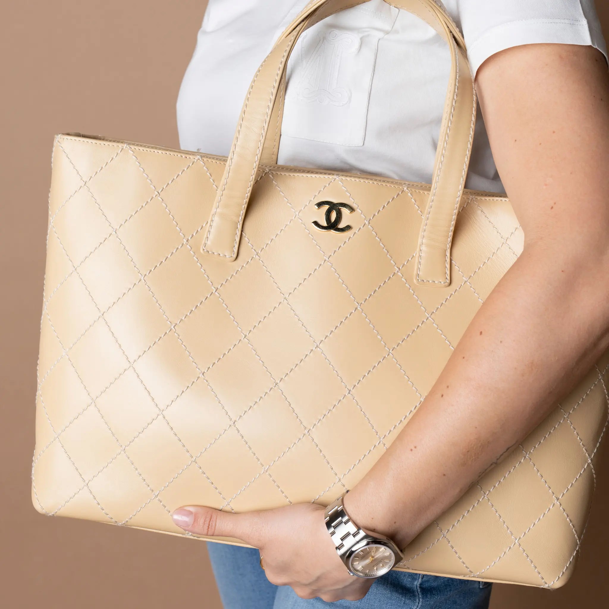 Chanel Large CC Calfskin Wild Stitch Tote — Front View