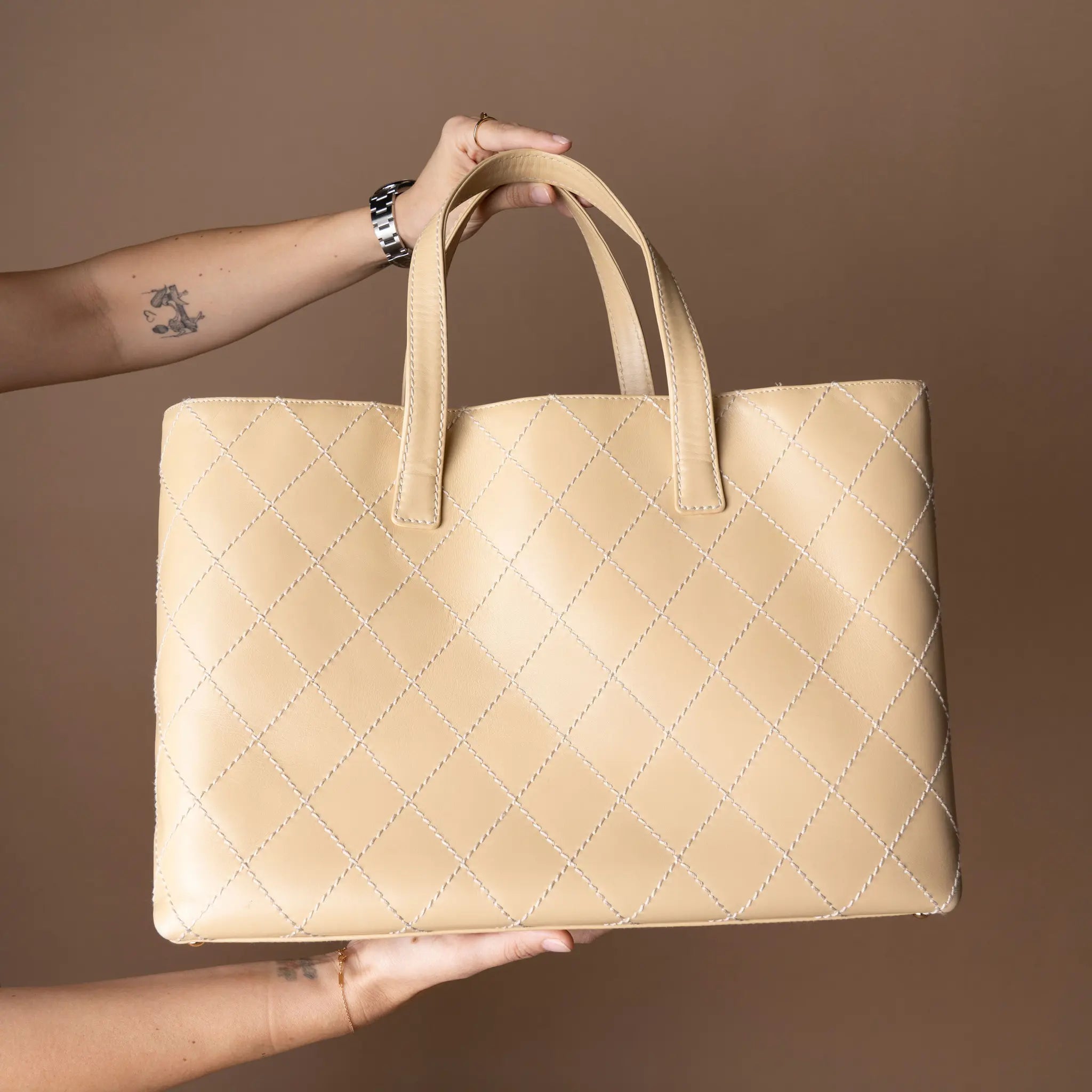 Chanel Large CC Calfskin Wild Stitch Tote — Back View