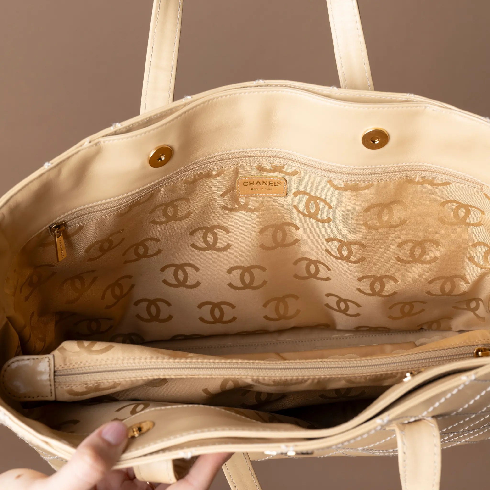 Chanel Large CC Calfskin Wild Stitch Tote — Detail View