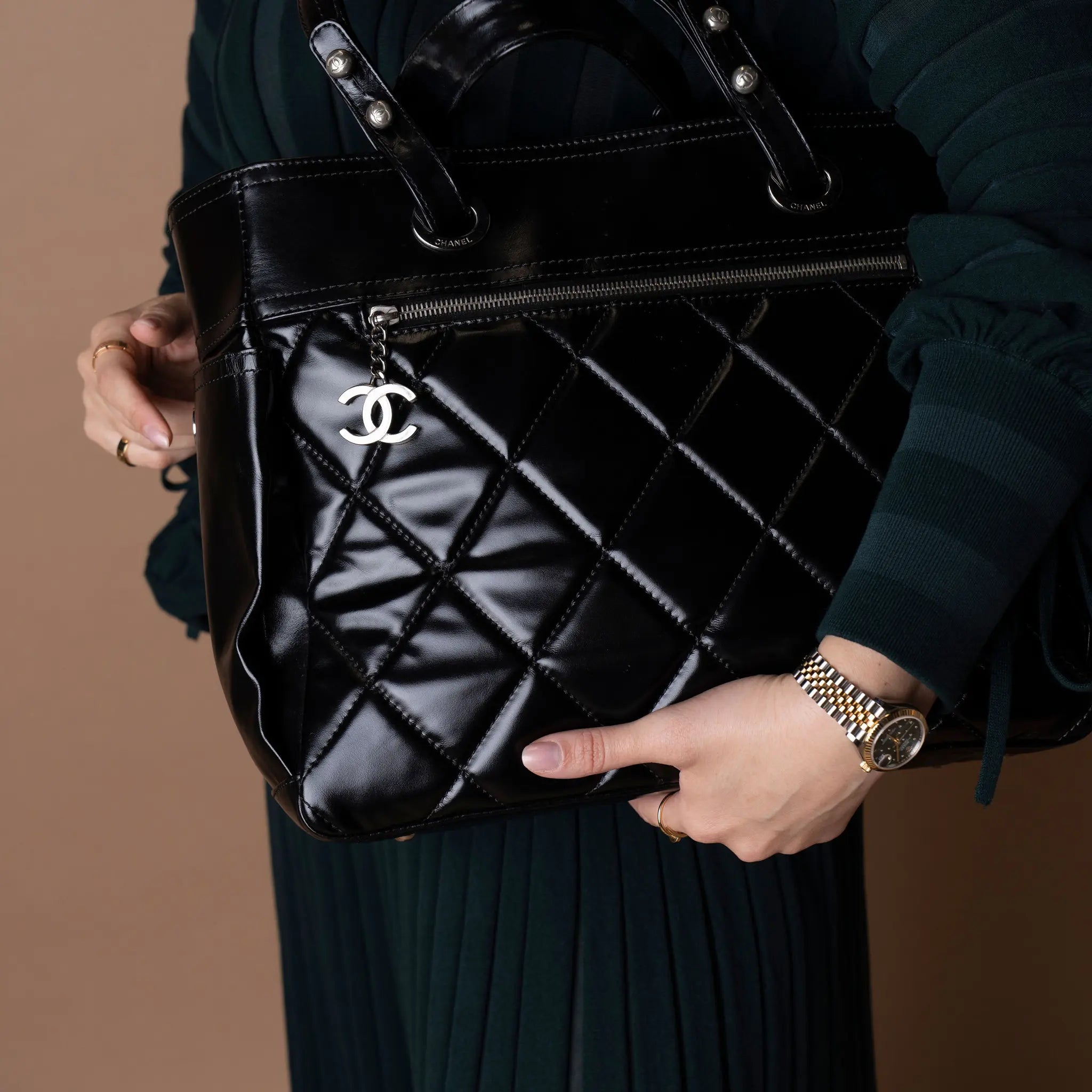 Chanel Large Quilted Shiny Calfskin Paris Biarritz Tote