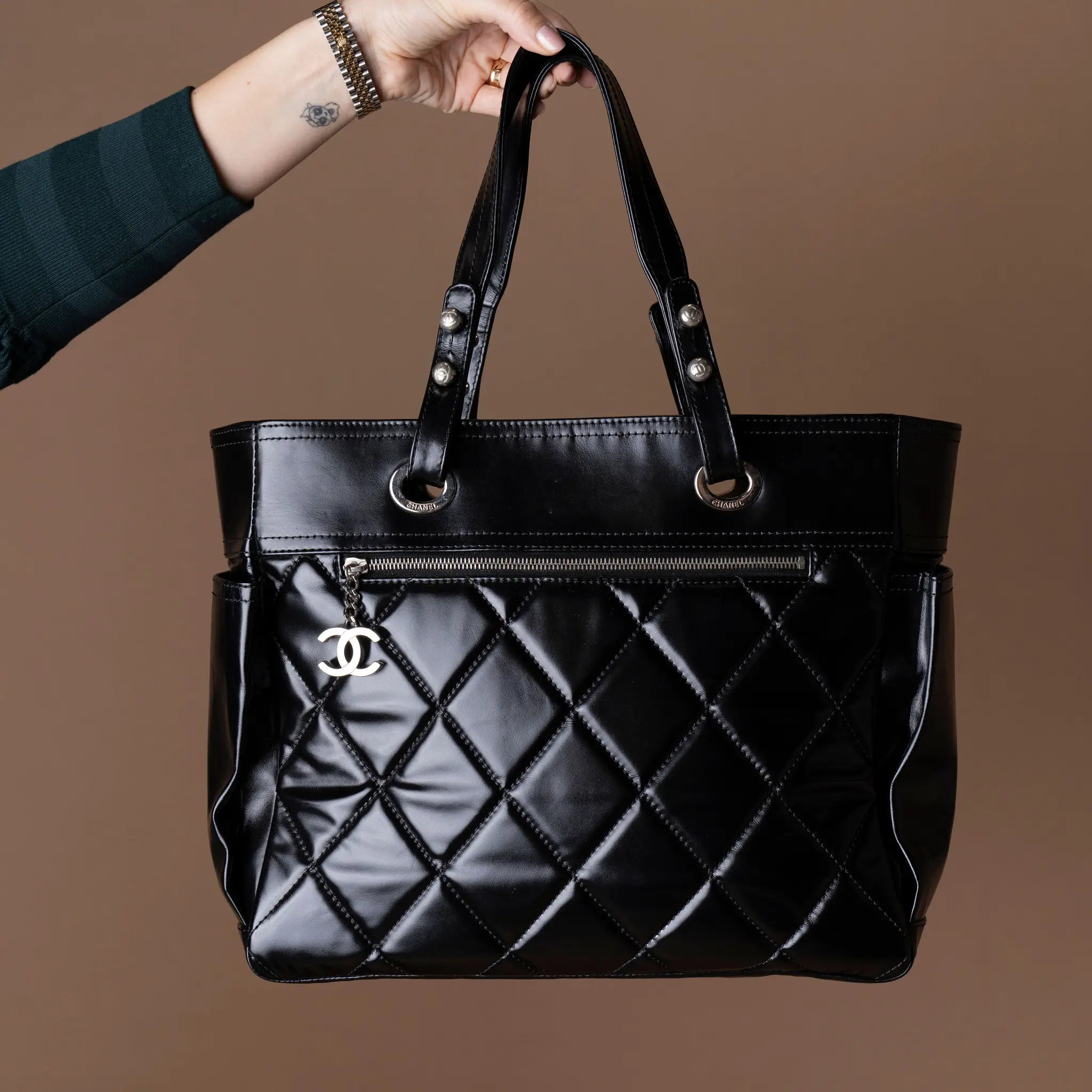 Chanel Large Quilted Shiny Calfskin Paris Biarritz Tote