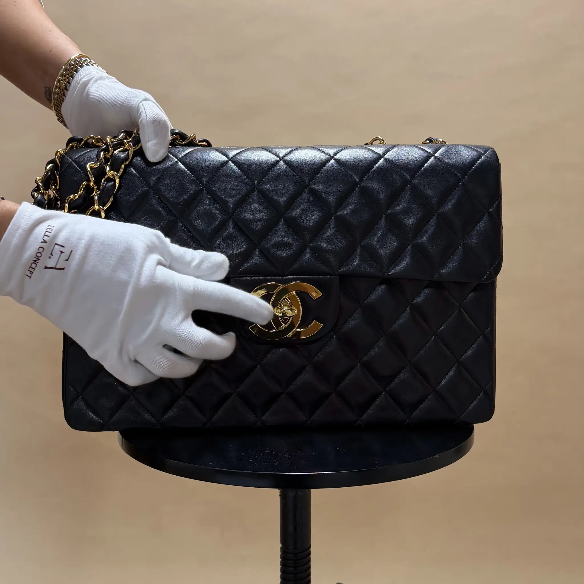 Chanel Maxi Quilted Lambskin Single Flap — Side Profile