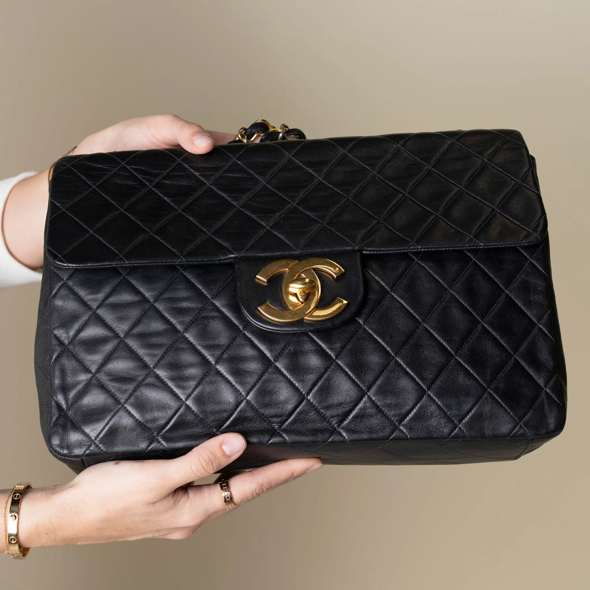 Chanel Maxi XL Classic Lambskin Single Flap — Side Profile