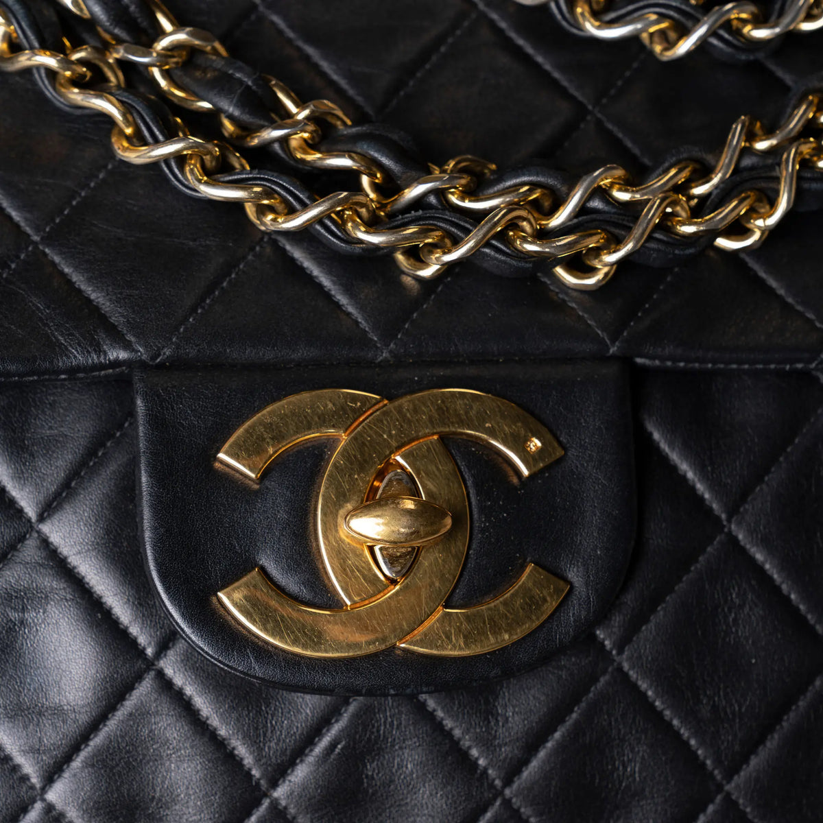 Chanel Maxi XL Classic Lambskin Single Flap — Close-up Detail