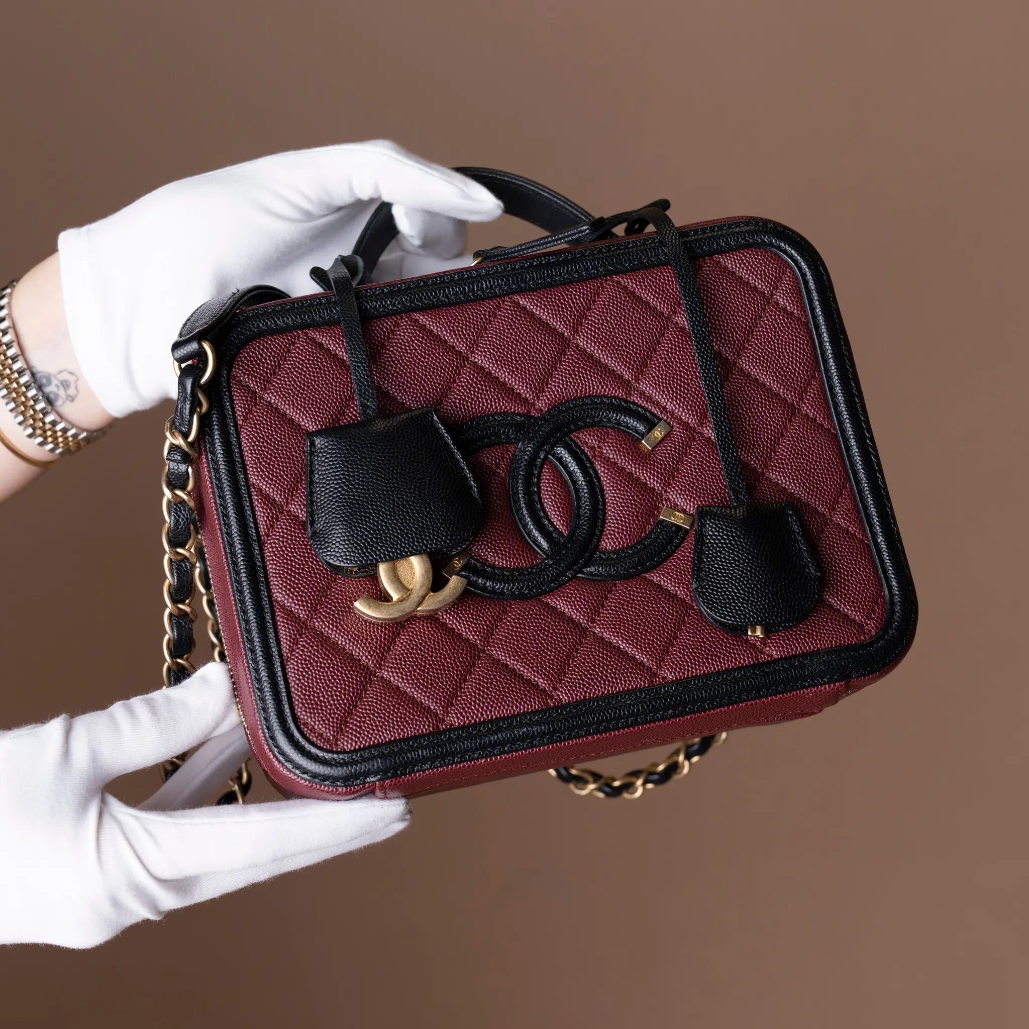 Chanel Medium Bicolor Filigree Vanity Case — Front View