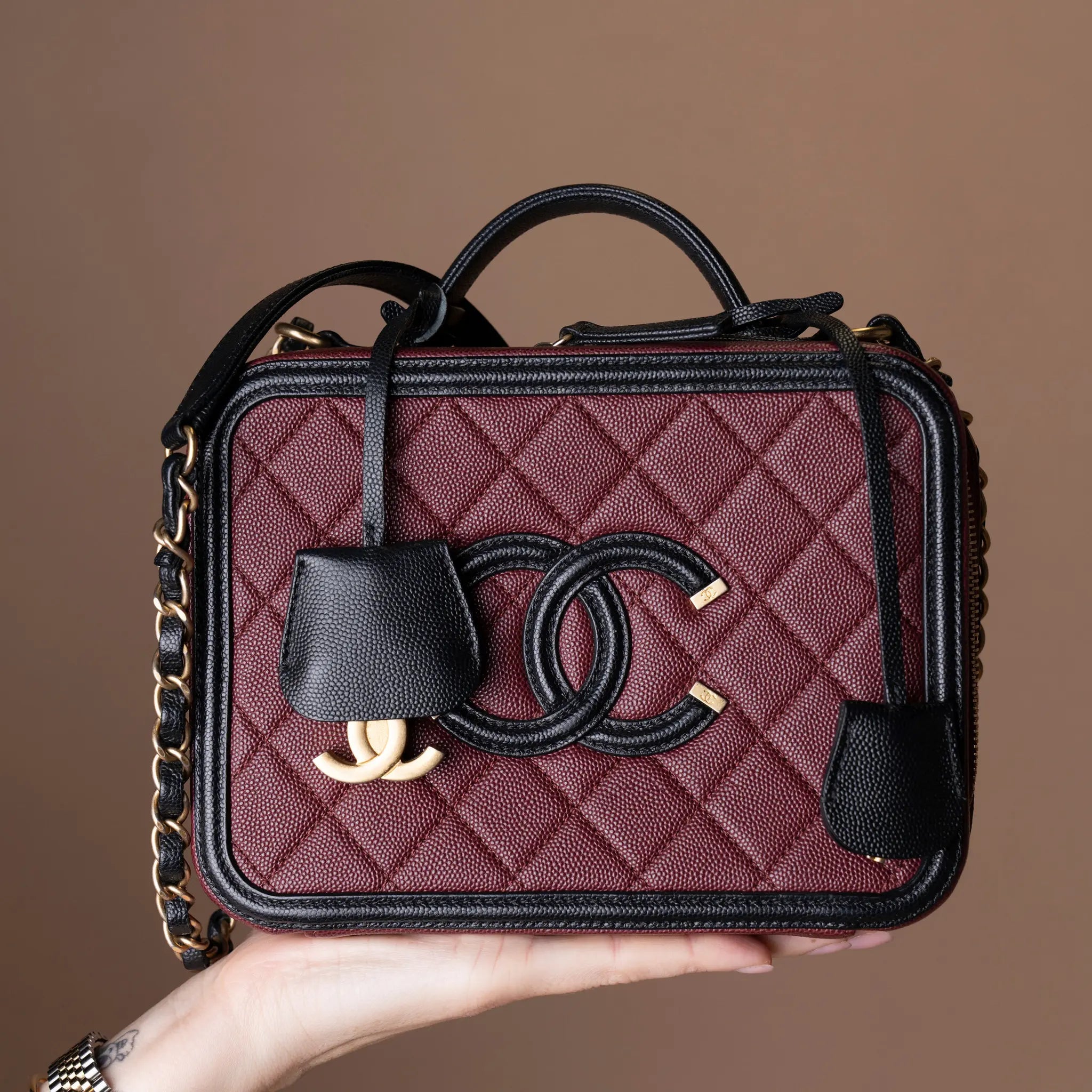 Chanel Medium Bicolor Filigree Vanity Case — Back View