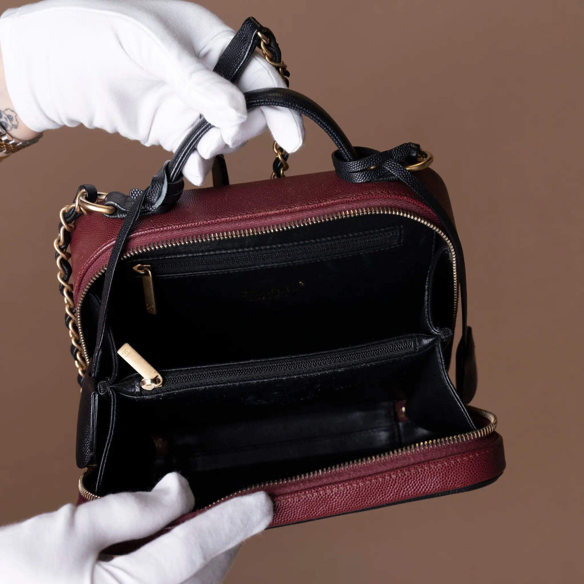 Chanel Medium Bicolor Filigree Vanity Case — Side Profile