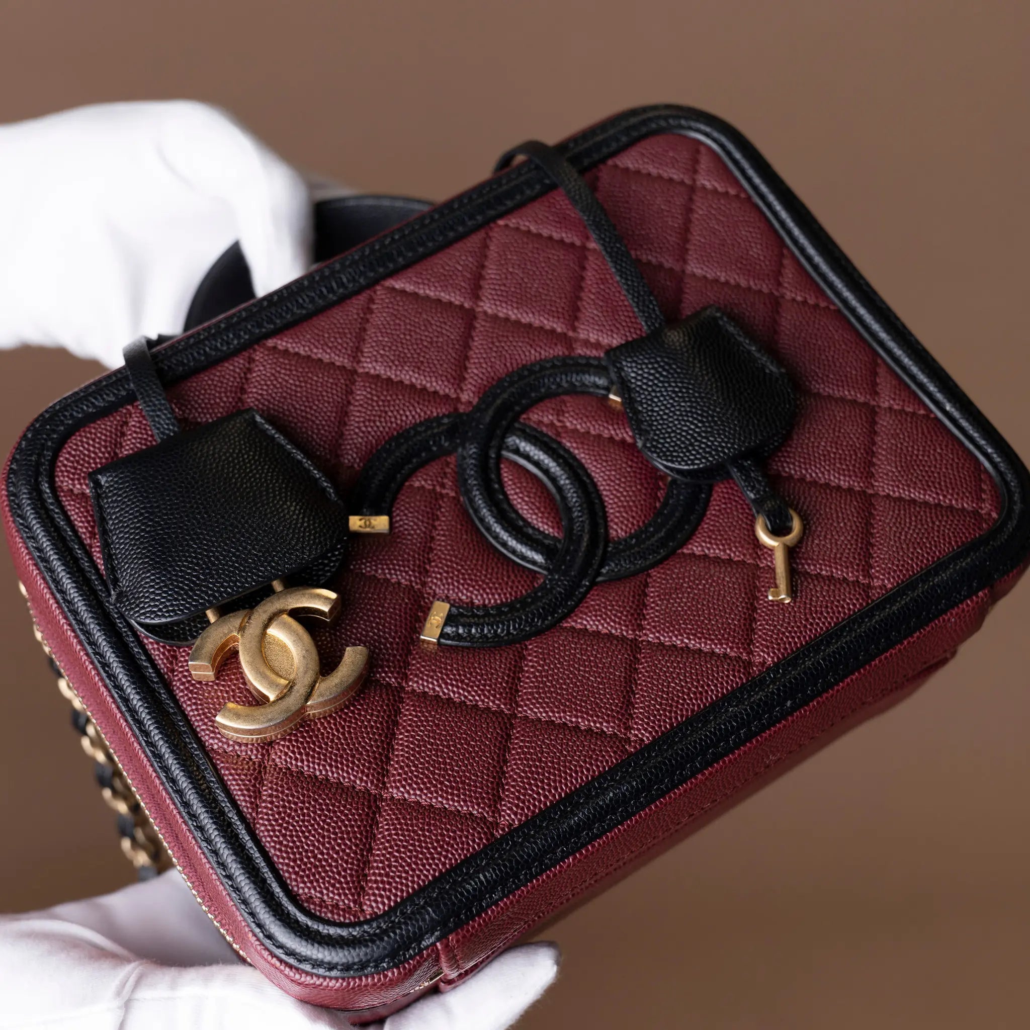 Chanel Medium Bicolor Filigree Vanity Case — Interior Detail