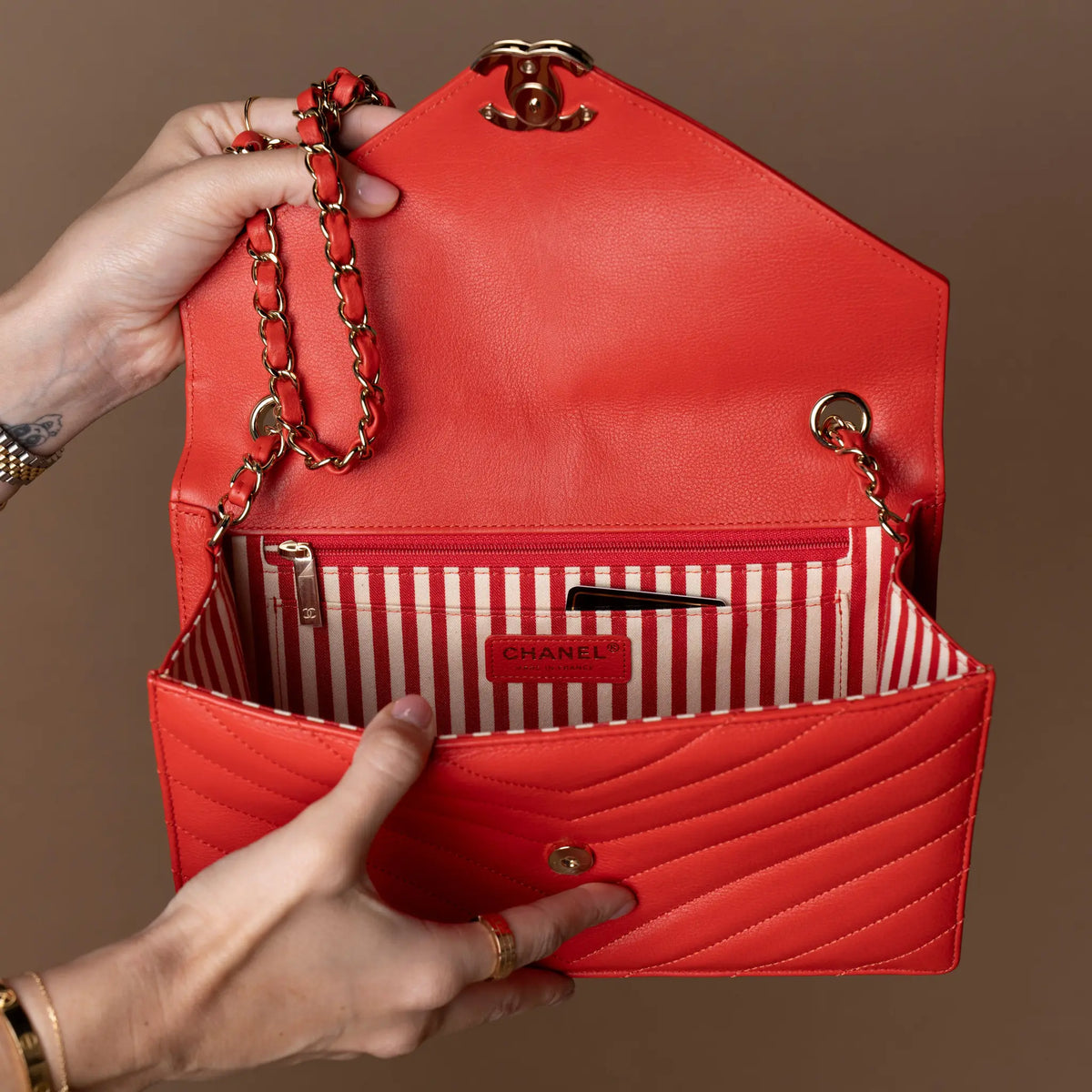 Chanel Medium CC Chevron Calfskin Envelope Flap — Back View