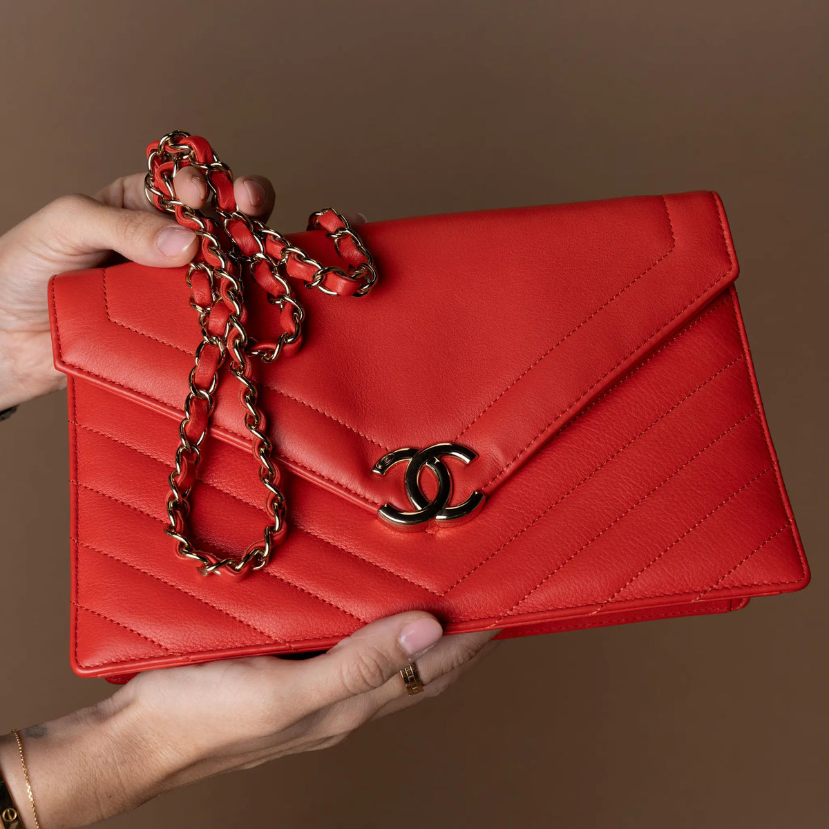Chanel Medium CC Chevron Calfskin Envelope Flap — Detail View