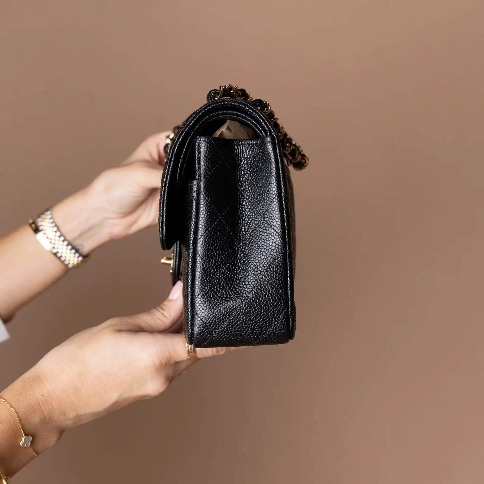 Chanel Medium Classic Caviar Double Flap — Side Profile