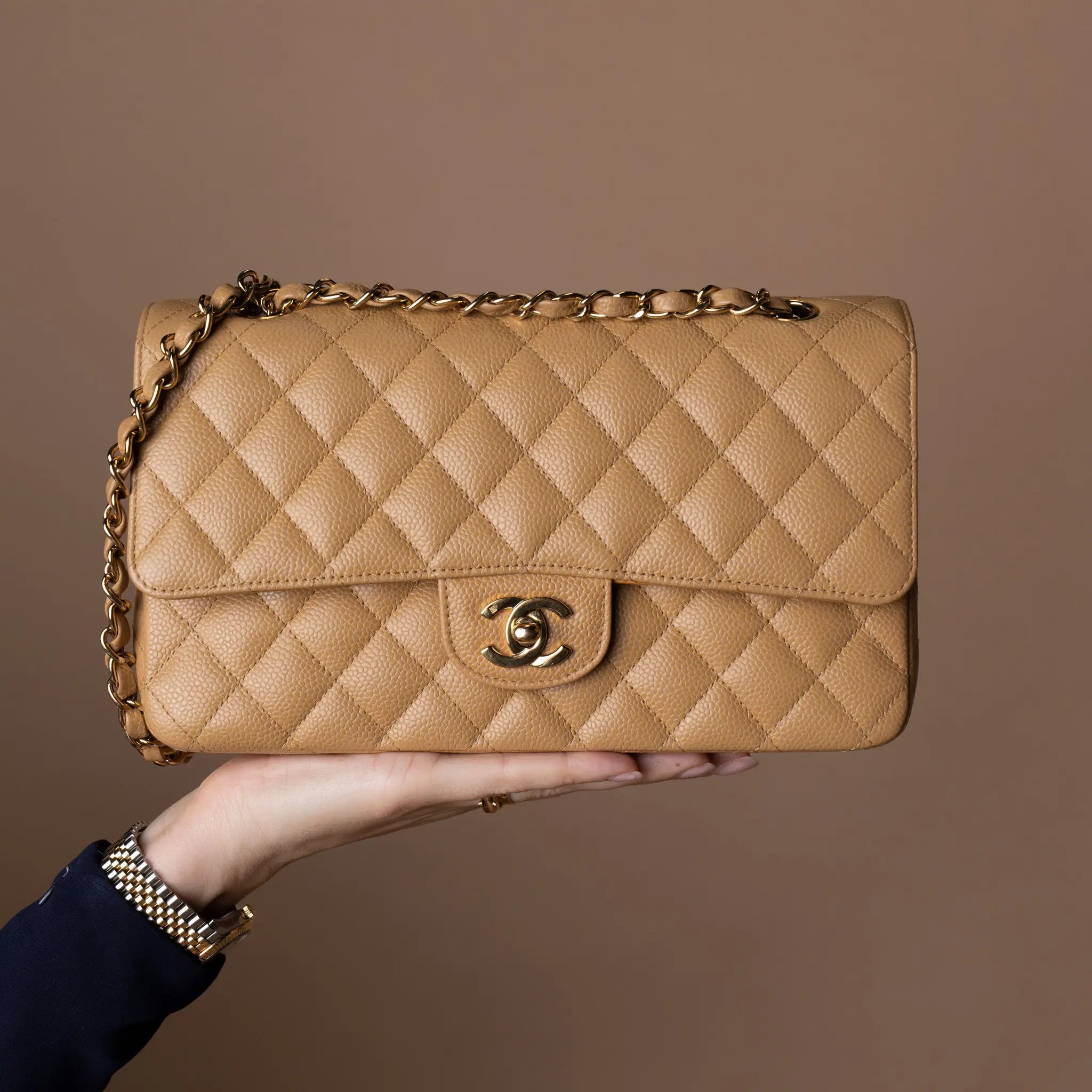 Chanel Medium Classic Caviar Double Flap — Side Profile