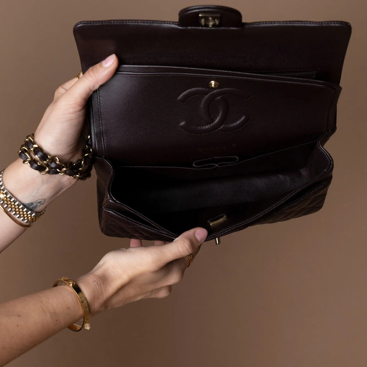 Chanel Medium Classic Caviar Double Flap — Interior Detail
