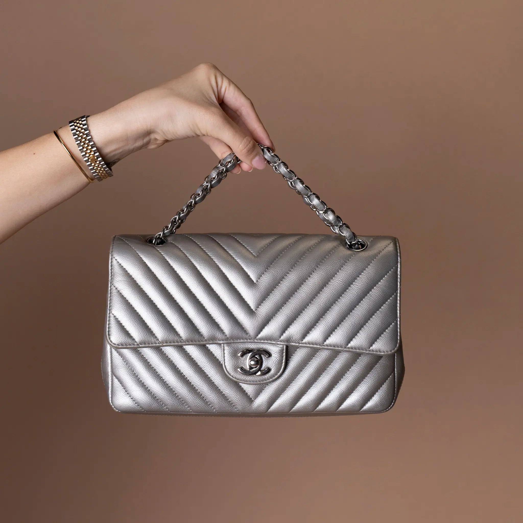 Chanel Medium Classic Chevron Caviar Double Flap — Back View