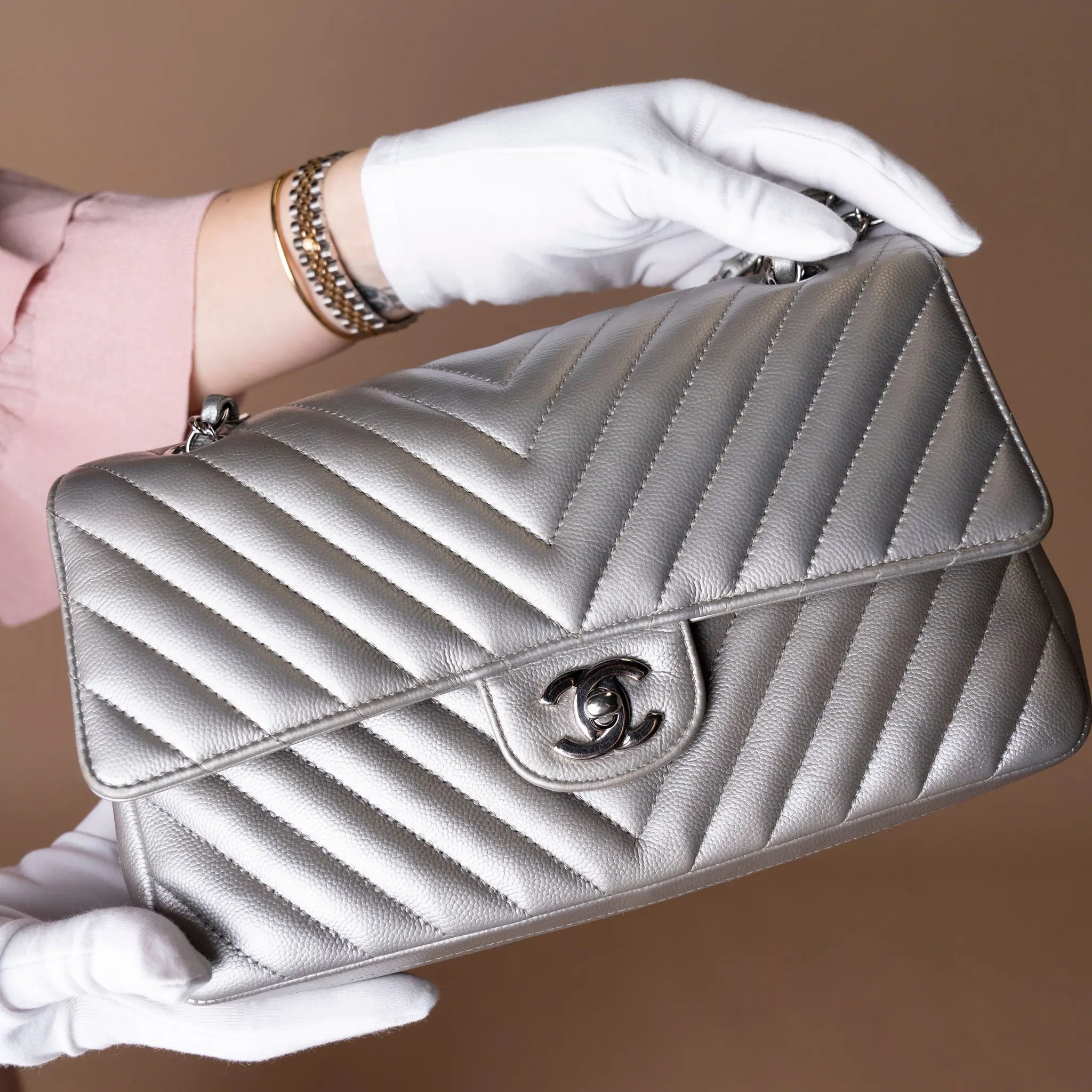 Chanel Medium Classic Chevron Caviar Double Flap — Side Profile