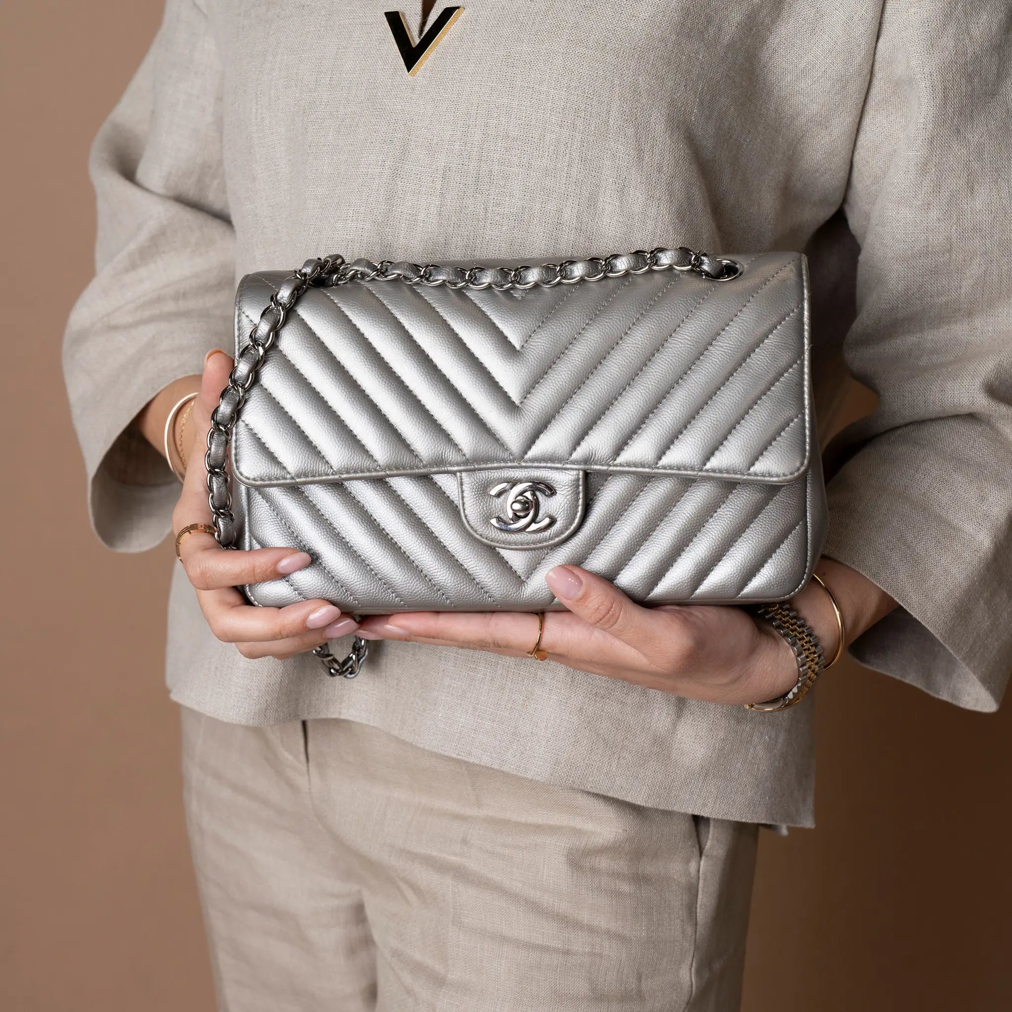 Chanel Medium Classic Chevron Caviar Double Flap