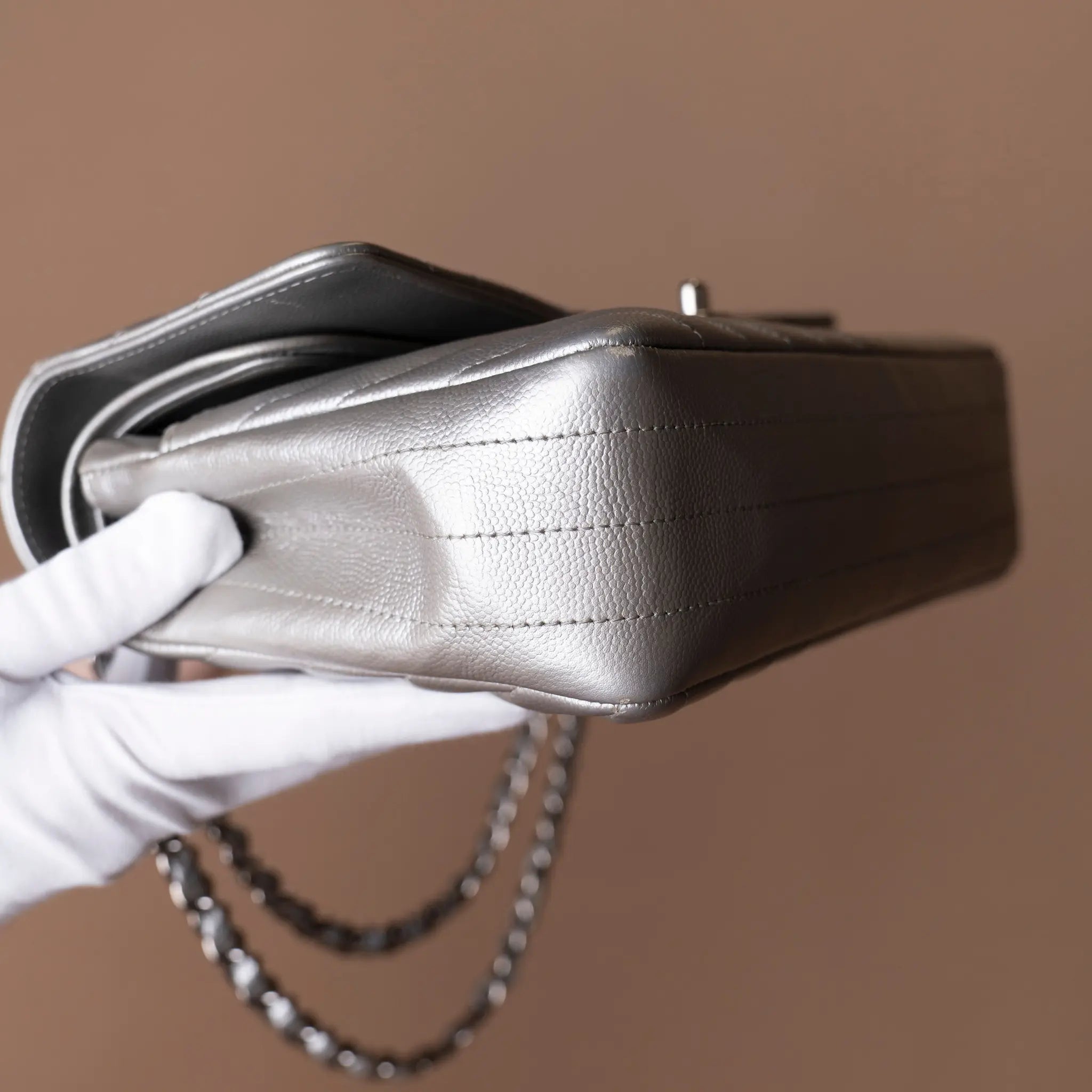Chanel Medium Classic Chevron Caviar Double Flap — Close-up Detail