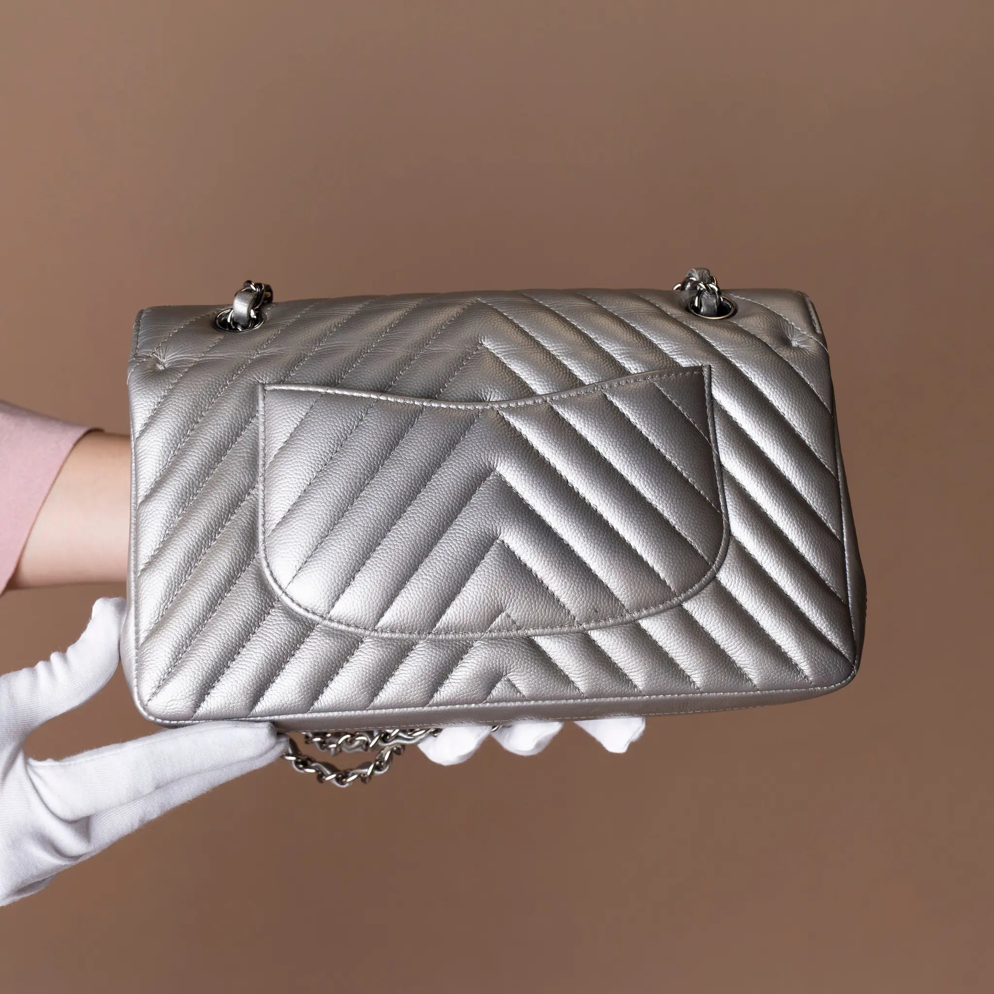 Chanel Medium Classic Chevron Caviar Double Flap — Detail View