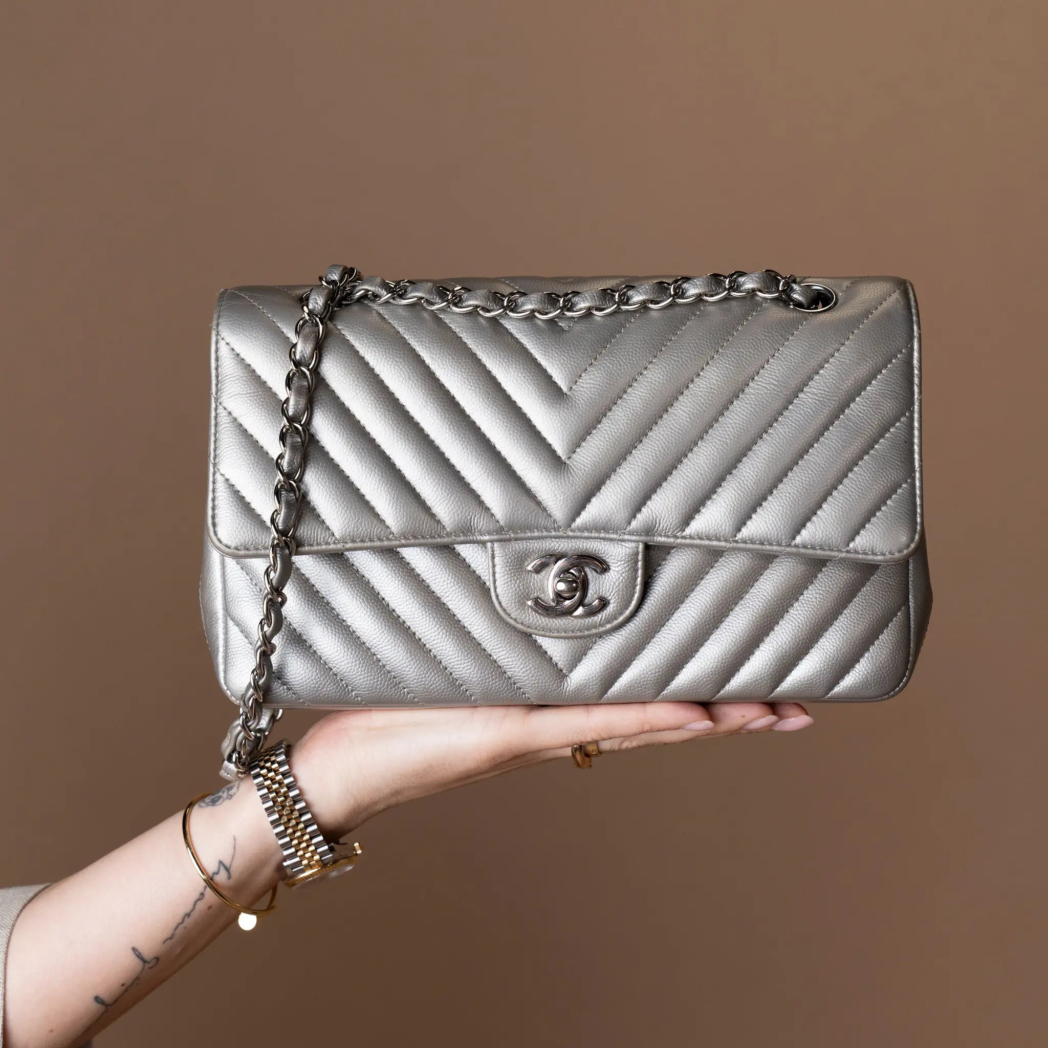 Chanel Medium Classic Chevron Caviar Double Flap