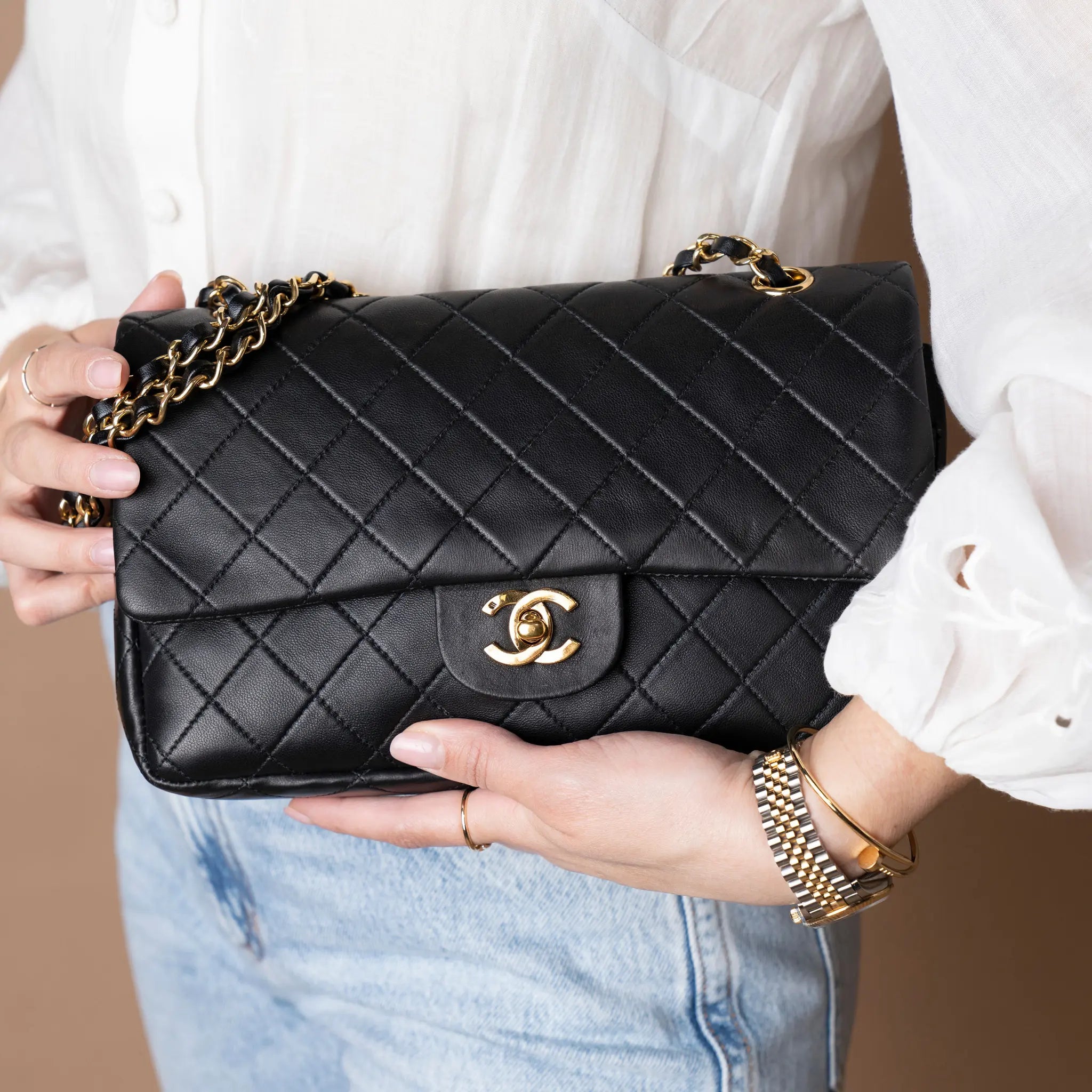 Chanel Medium Classic Lambskin Double Flap — Close-up Detail