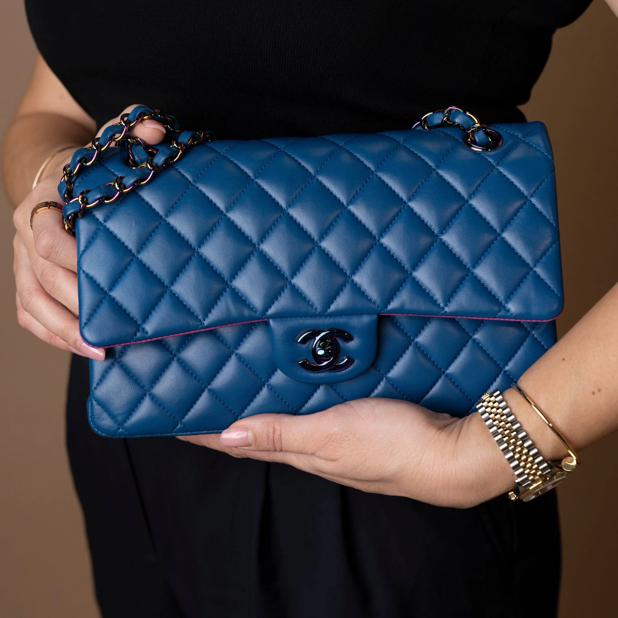 Chanel Medium Classic Lambskin Rainbow Hardware Double Flap