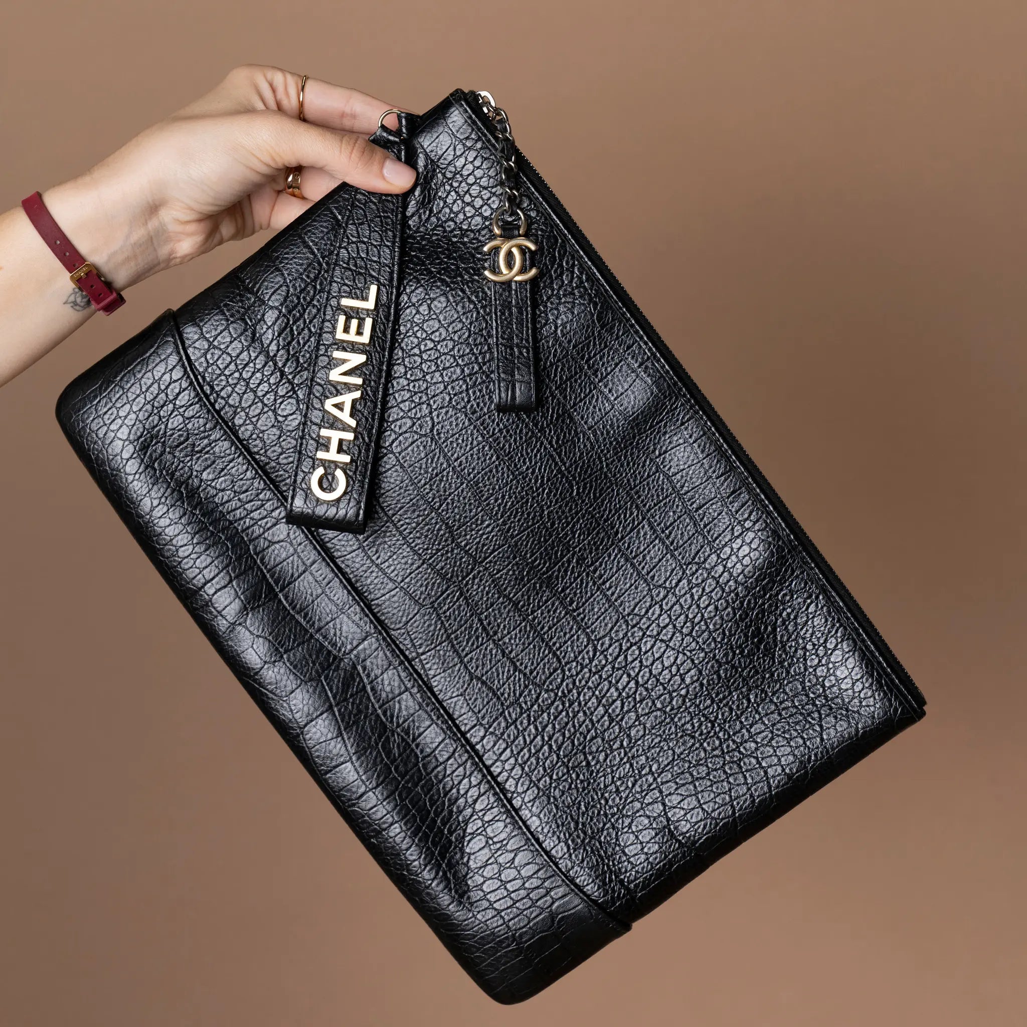 Chanel Medium Croc Embossed Calfskin Gabrielle Cosmetic Case — Featured Image