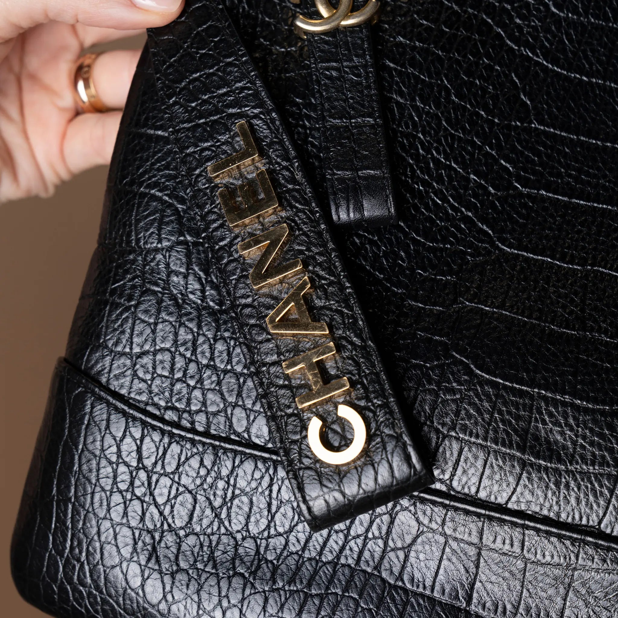 Chanel Medium Croc Embossed Calfskin Gabrielle Cosmetic Case — Front View