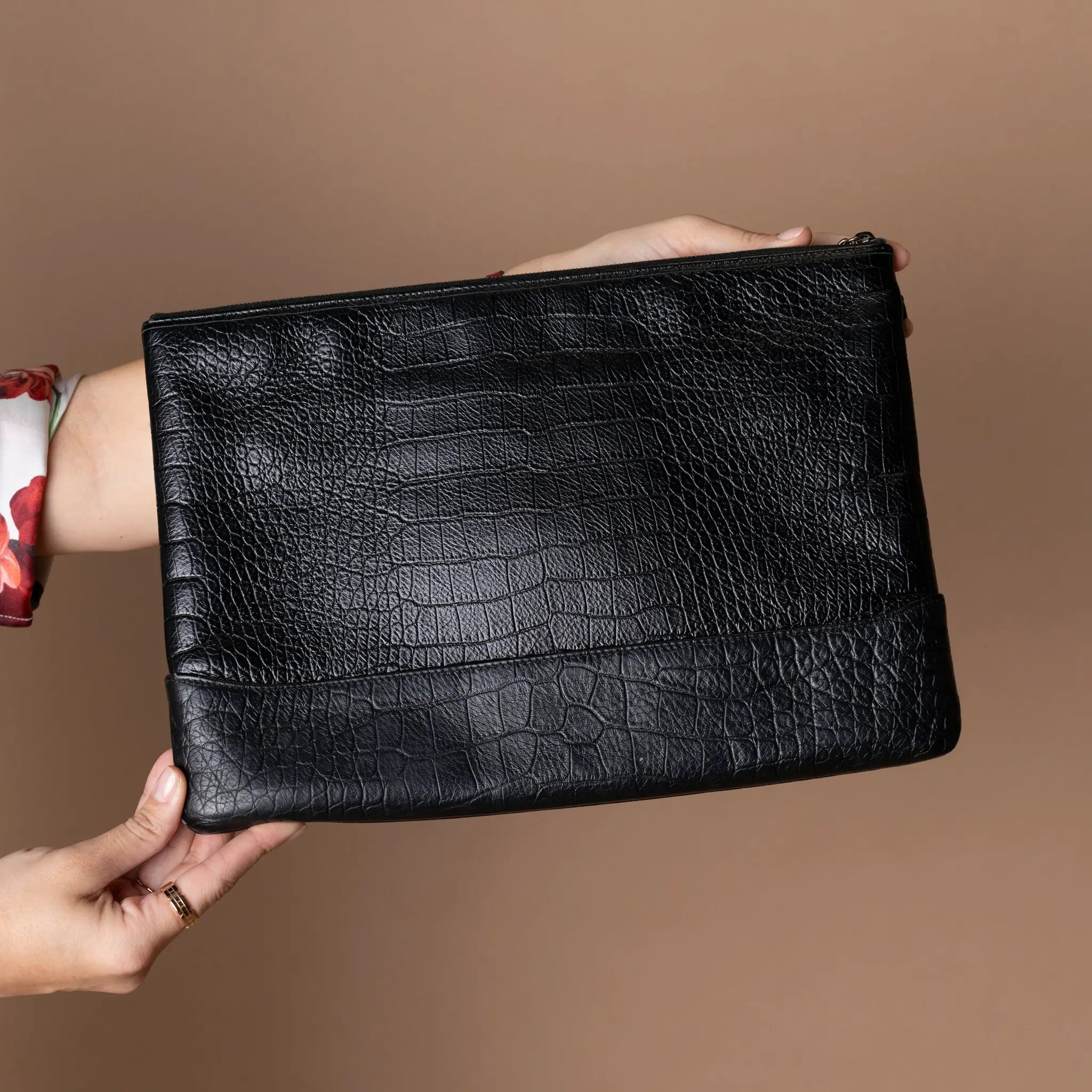 Chanel Medium Croc Embossed Calfskin Gabrielle Cosmetic Case — Back View