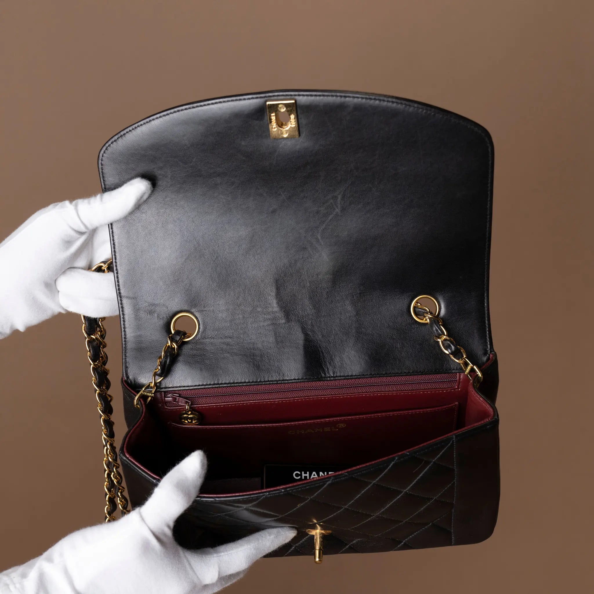 Chanel Medium Lambskin Diana Flap — Interior Detail
