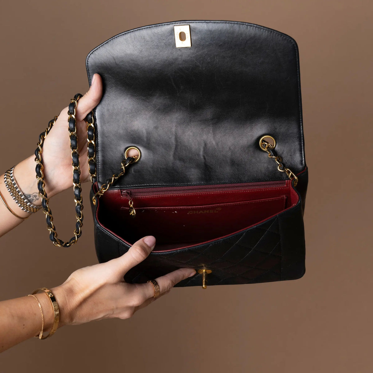 Chanel Medium Lambskin Diana Flap — Side Profile
