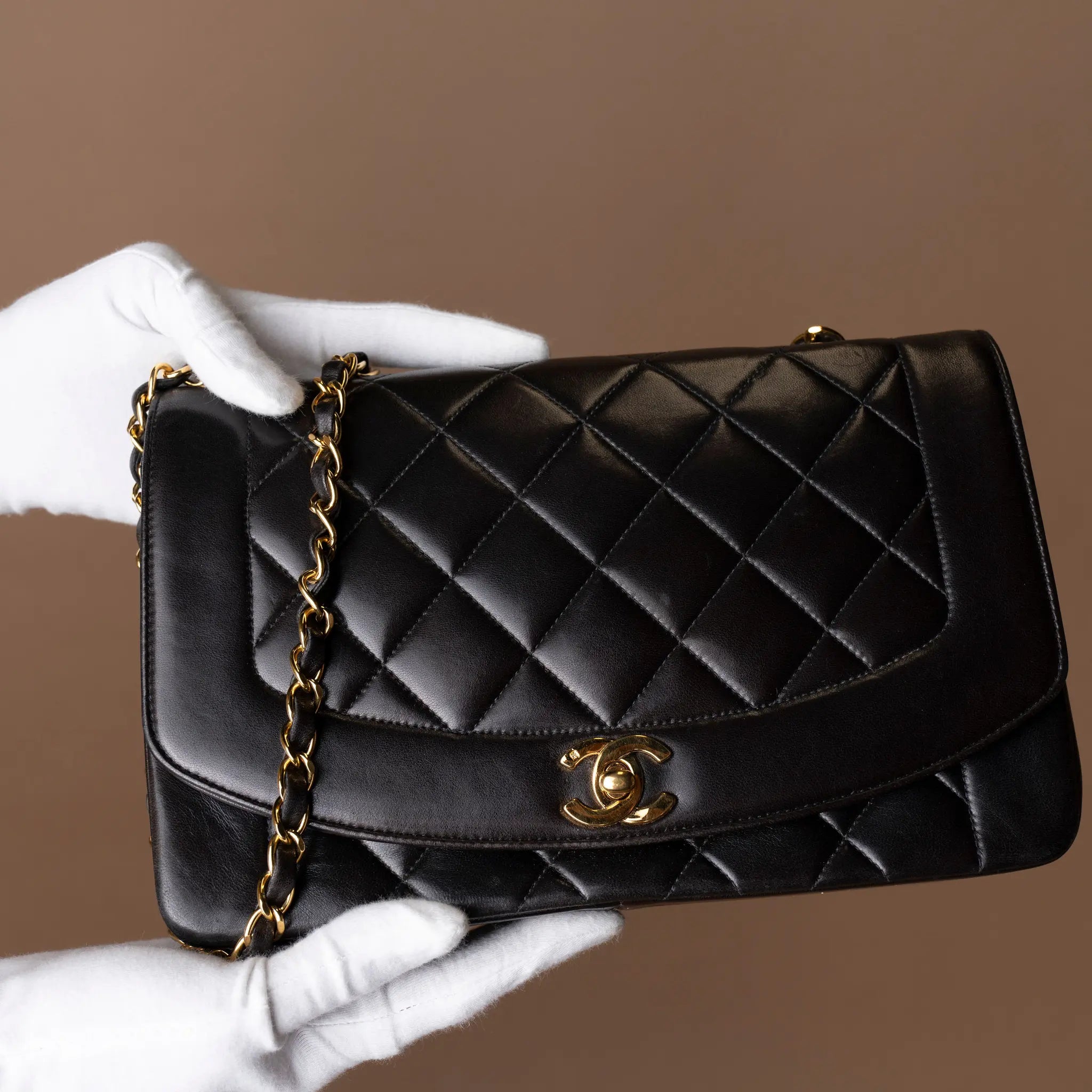 Chanel Medium Lambskin Diana Flap — Close-up Detail