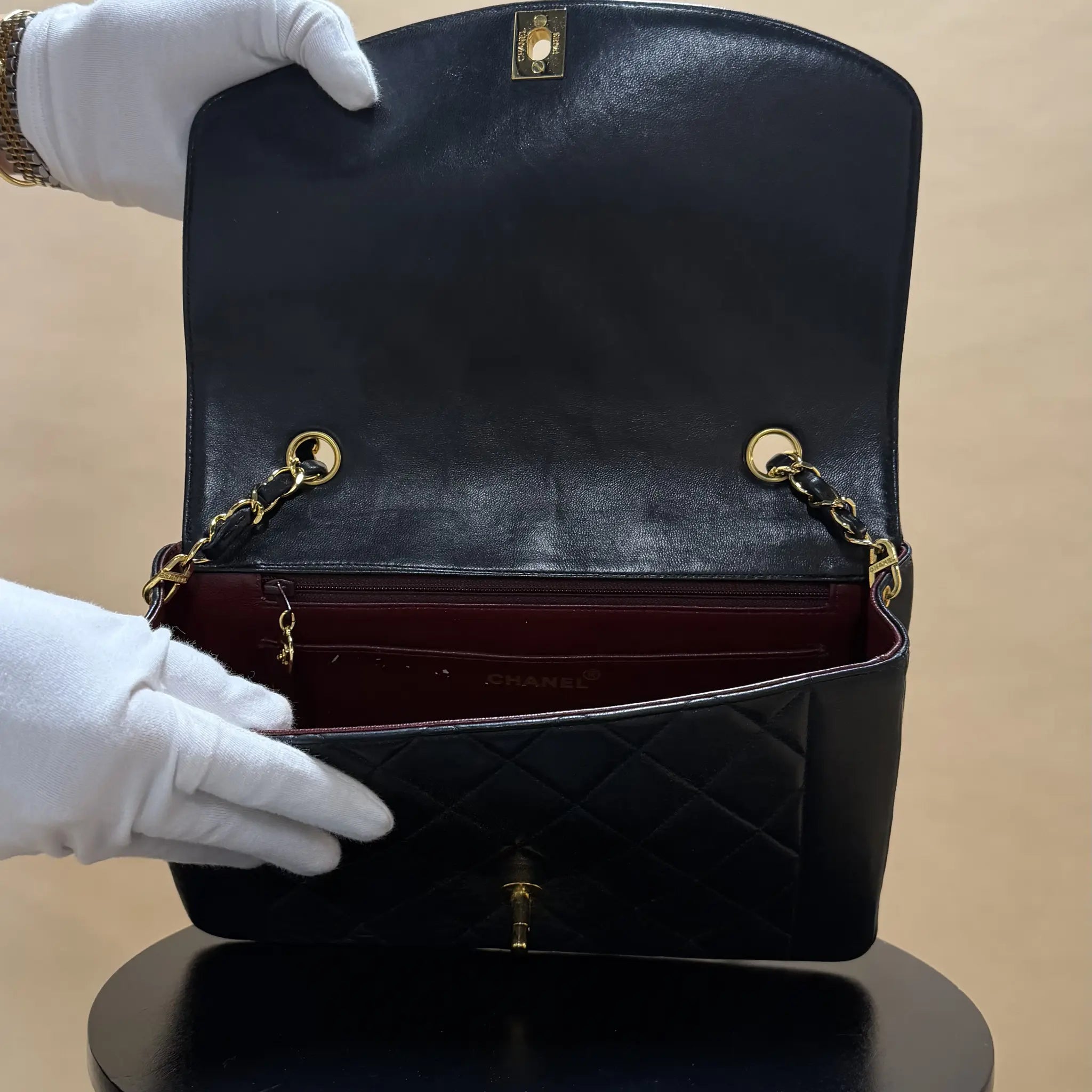 Chanel Medium Lambskin Diana Flap — Interior Detail