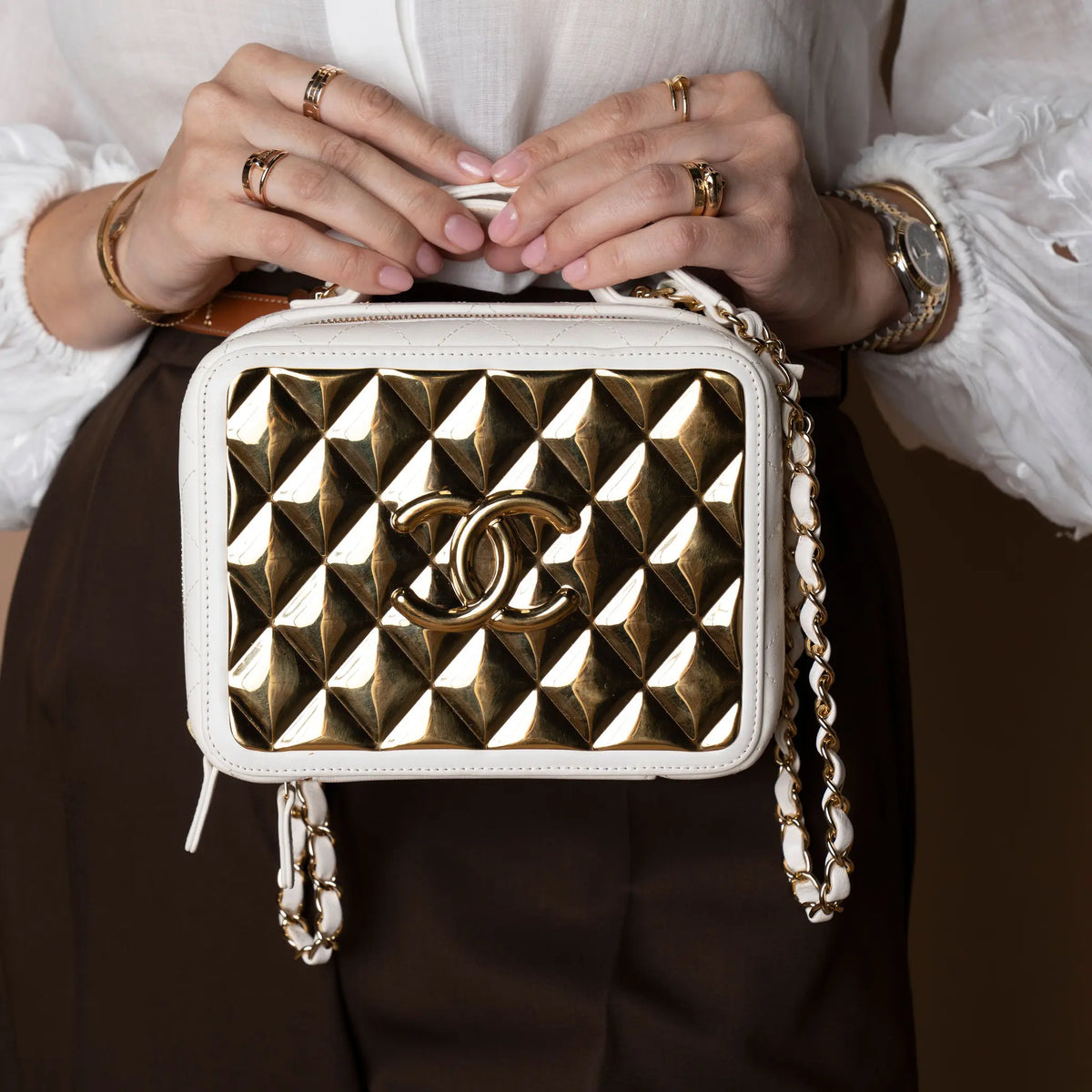 Chanel Medium Lambskin Golden Plate Vanity Case — Front View