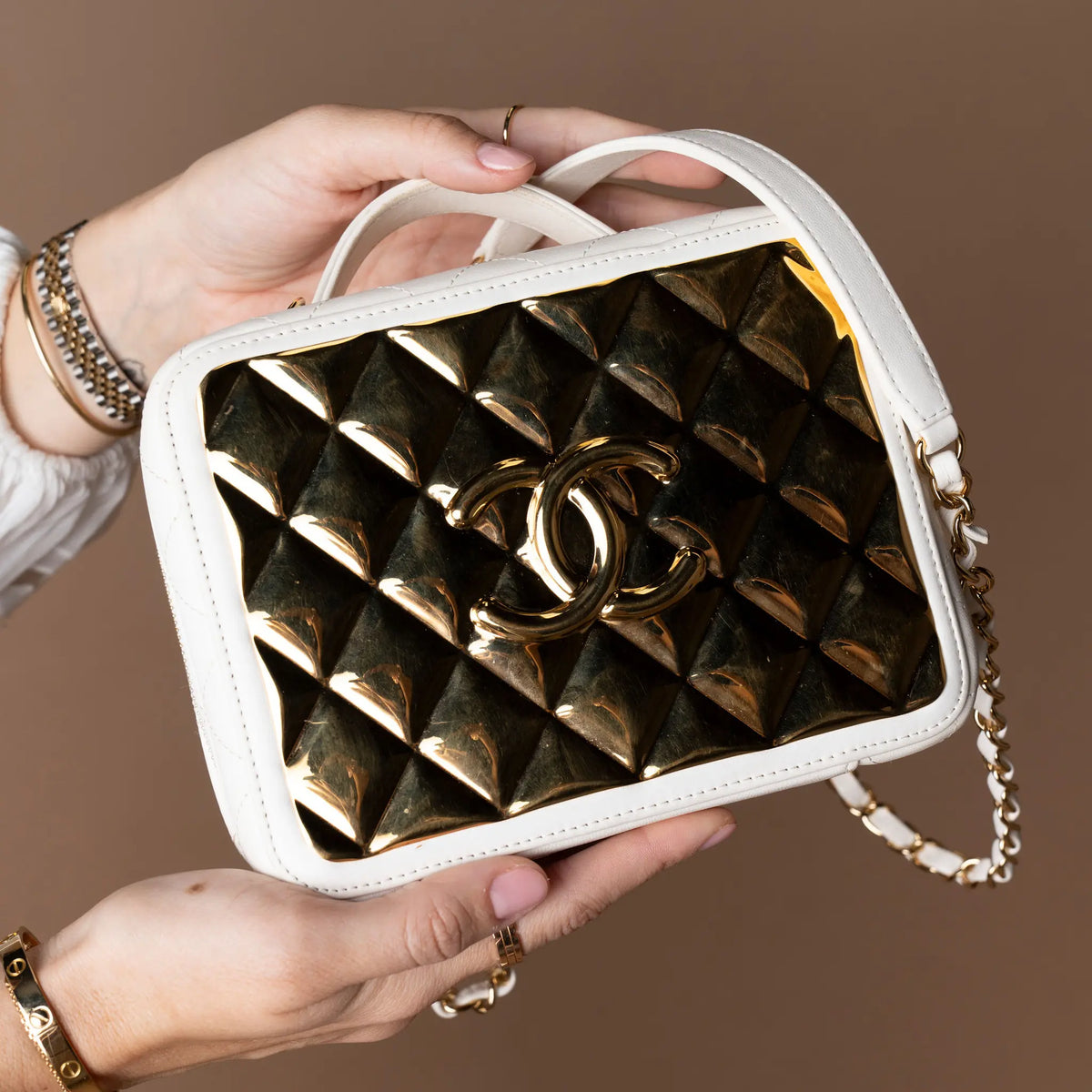 Chanel Medium Lambskin Golden Plate Vanity Case — Side Profile