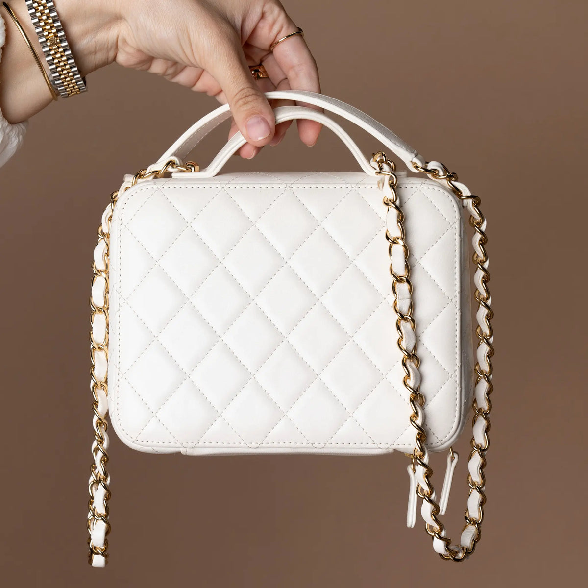 Chanel Medium Lambskin Golden Plate Vanity Case — Close-up Detail