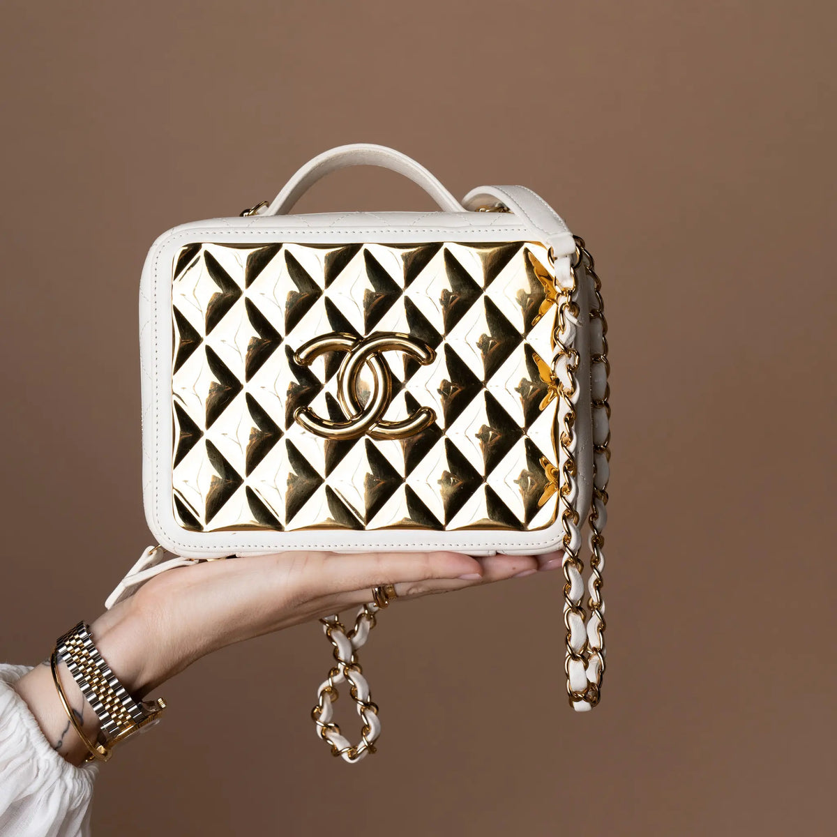 Chanel Medium Lambskin Golden Plate Vanity Case — Detail View