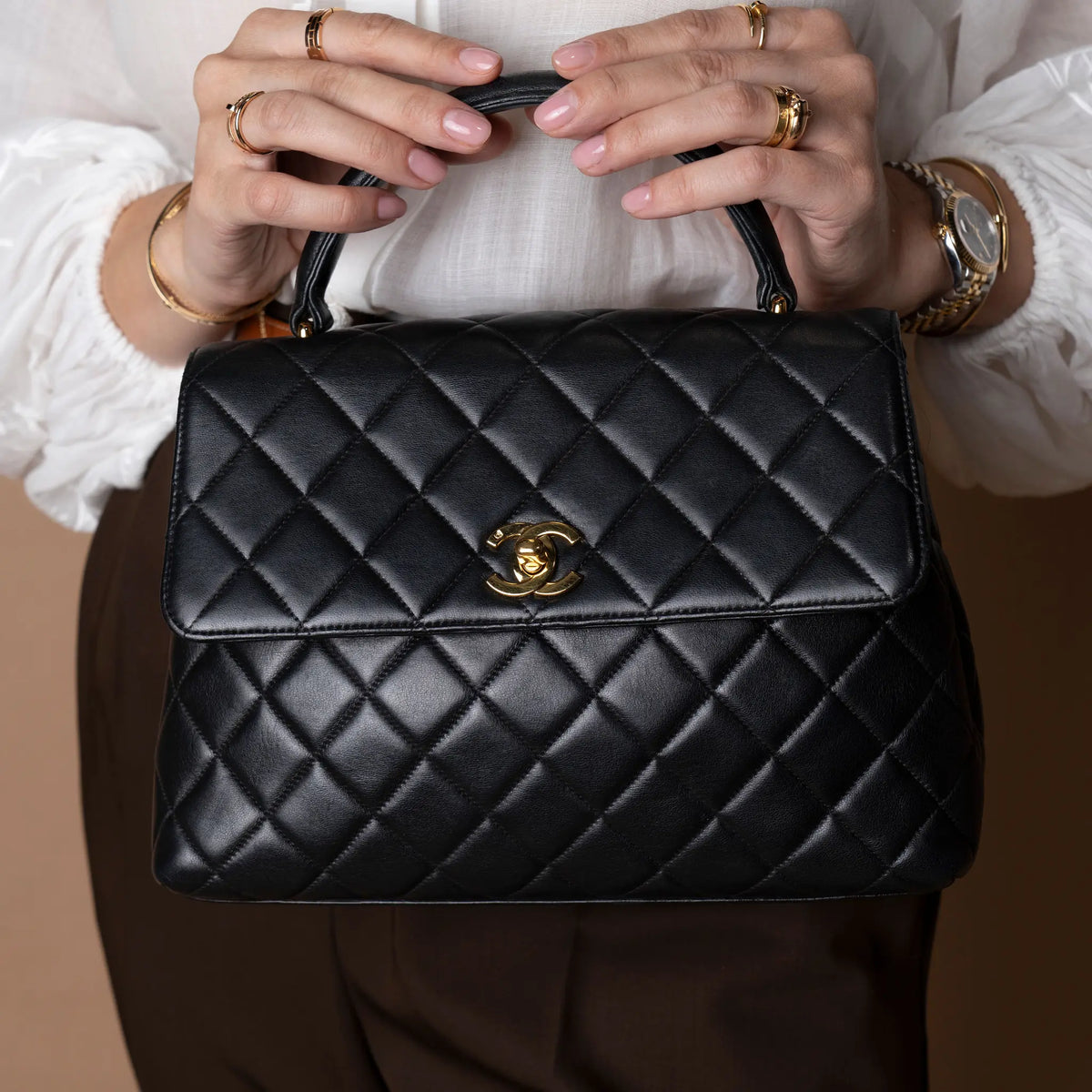 Chanel Medium Lambskin Kelly Top Handle Bag — Back View