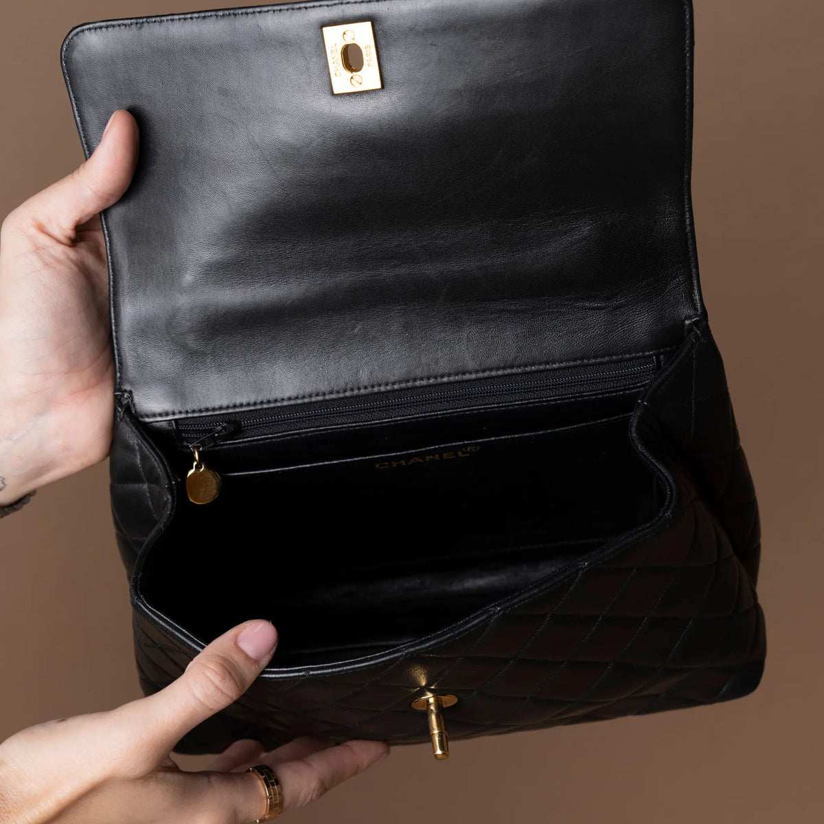 Chanel Medium Lambskin Kelly Top Handle Bag — Close-up Detail