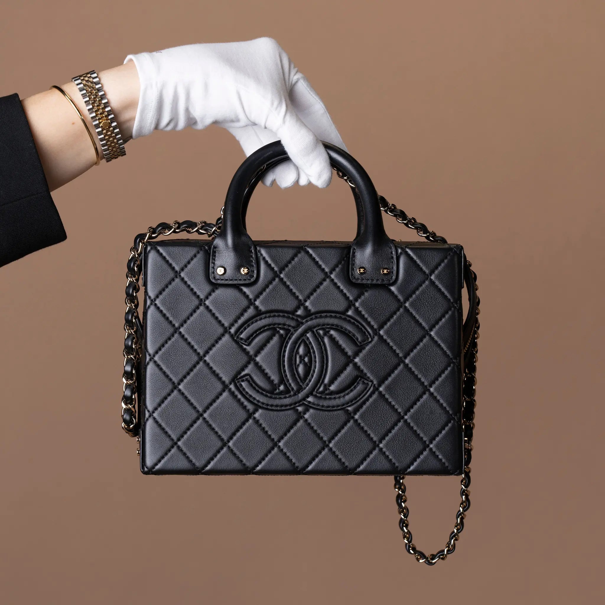 Chanel Medium Quilted Calfskin Studded Square Vanity Case