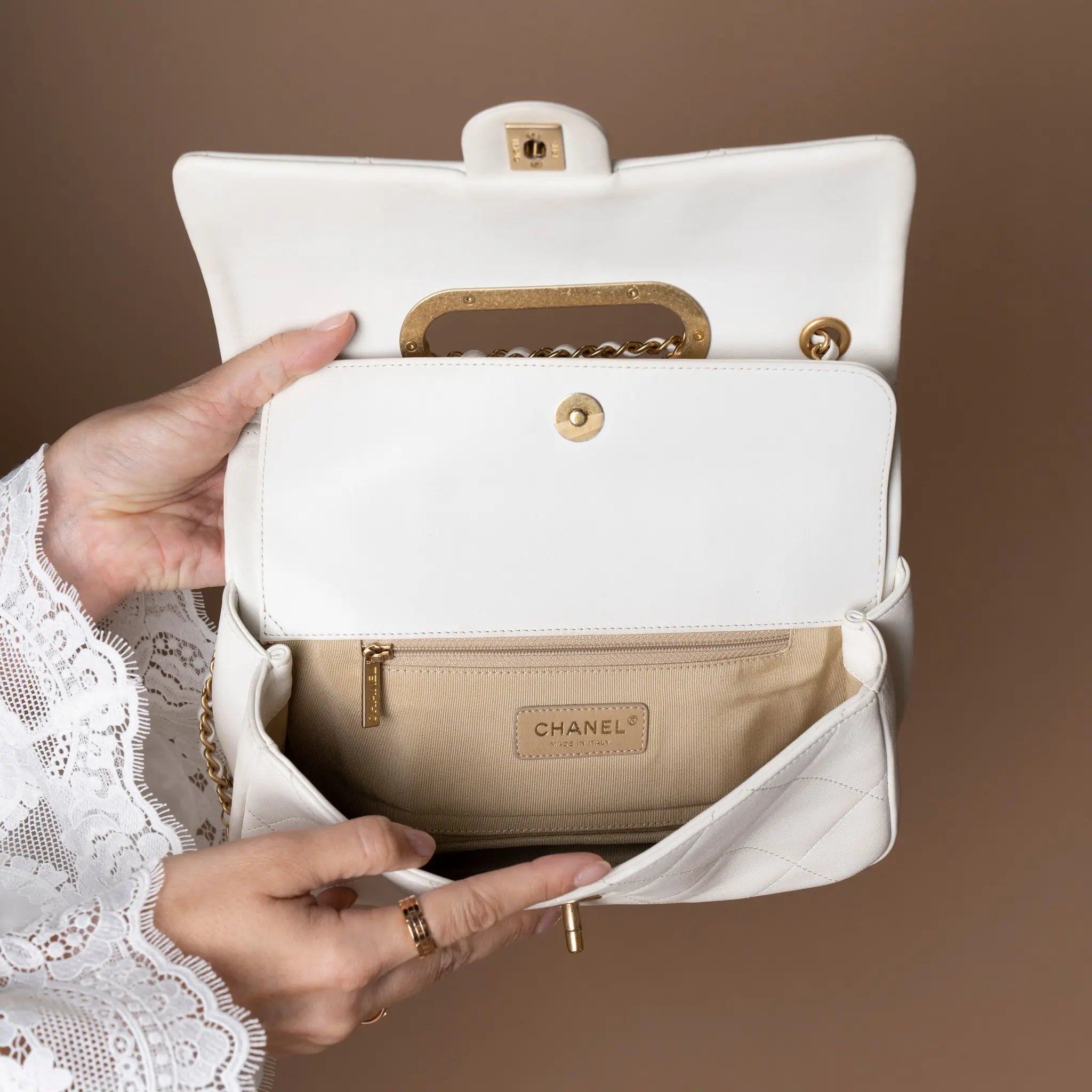 Chanel Medium Quilted Lambskin A Real Catch Flap — Close-up Detail