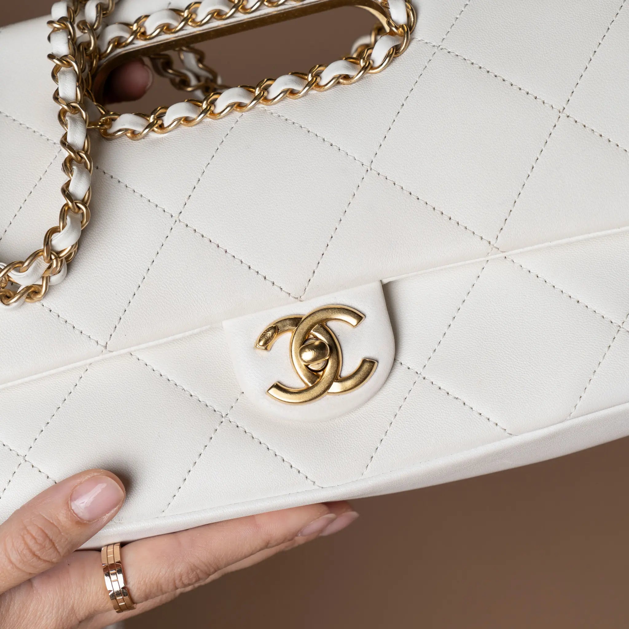 Chanel Medium Quilted Lambskin A Real Catch Flap — Detail View