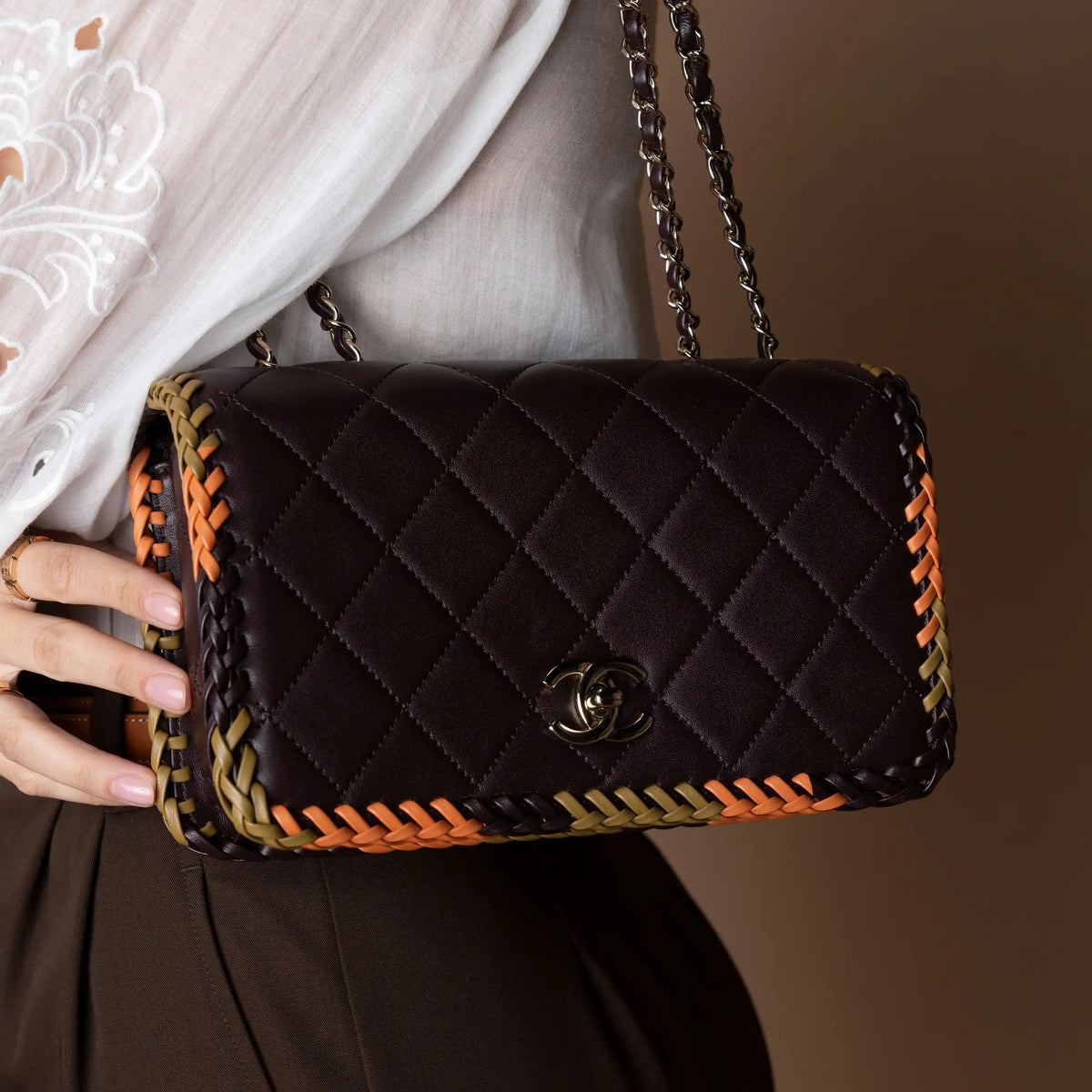 Chanel Medium Quilted Lambskin Whipstitch Flap Bag — Back View