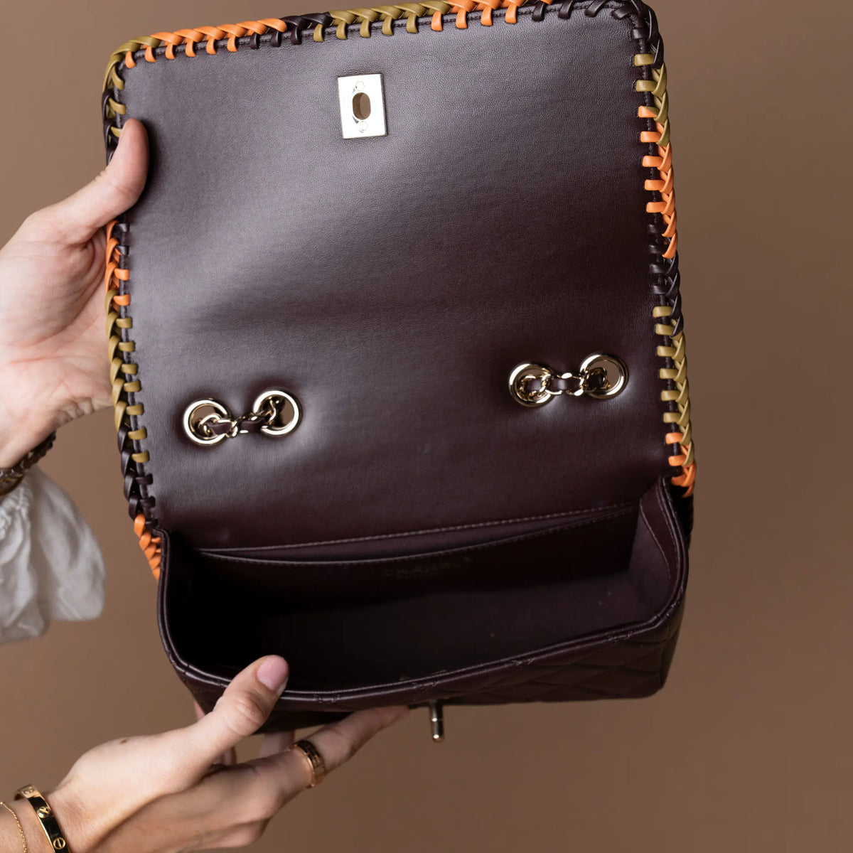Chanel Medium Quilted Lambskin Whipstitch Flap Bag — Close-up Detail