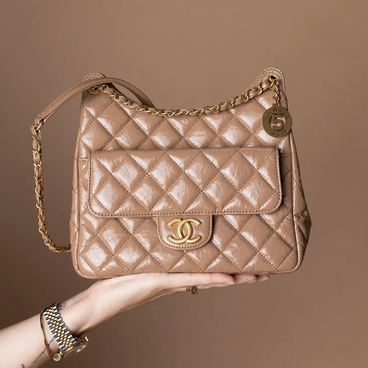 Chanel Medium Shiny Crumpled Calfskin Wavy CC Hobo — Featured Image