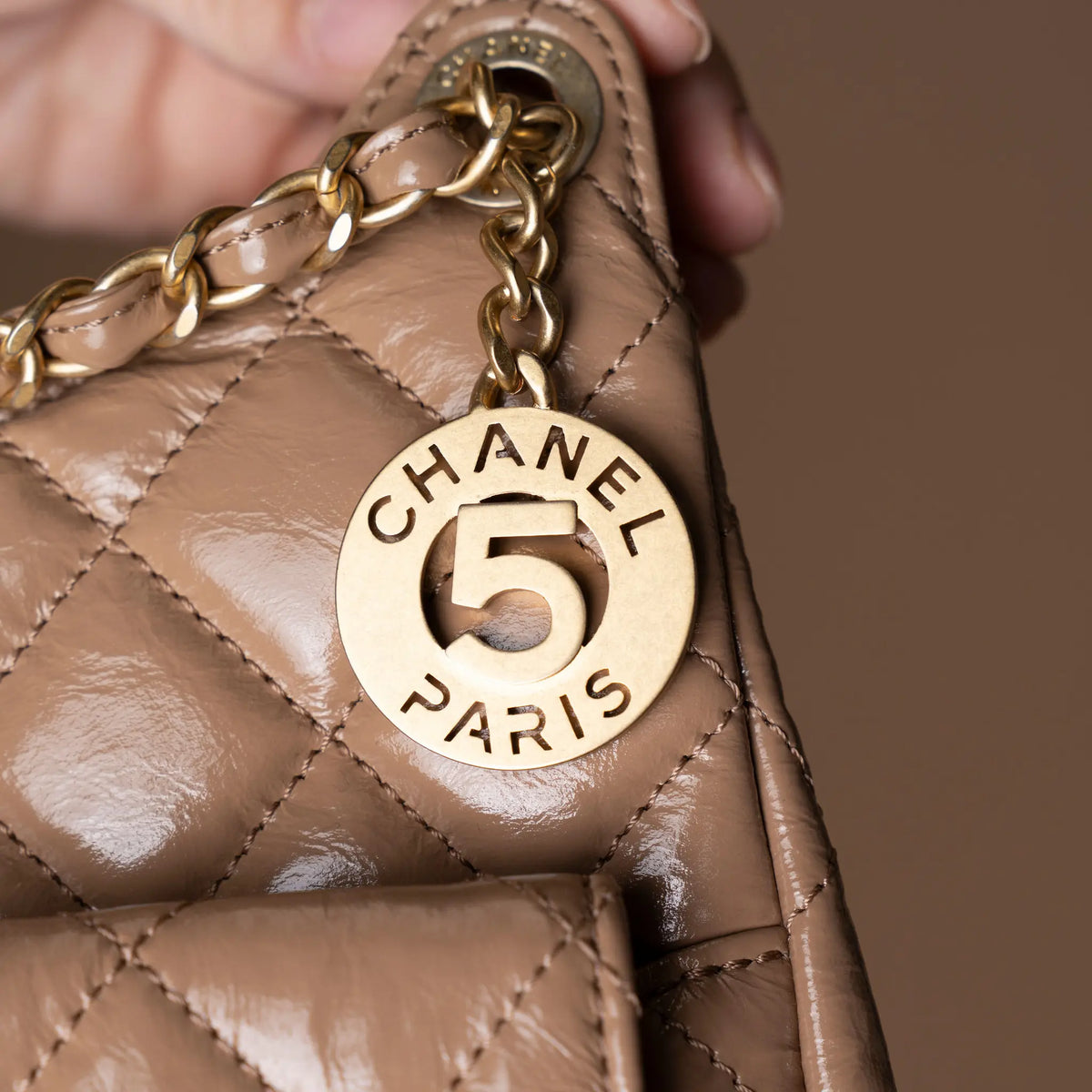 Chanel Medium Shiny Crumpled Calfskin Wavy CC Hobo — Detail View