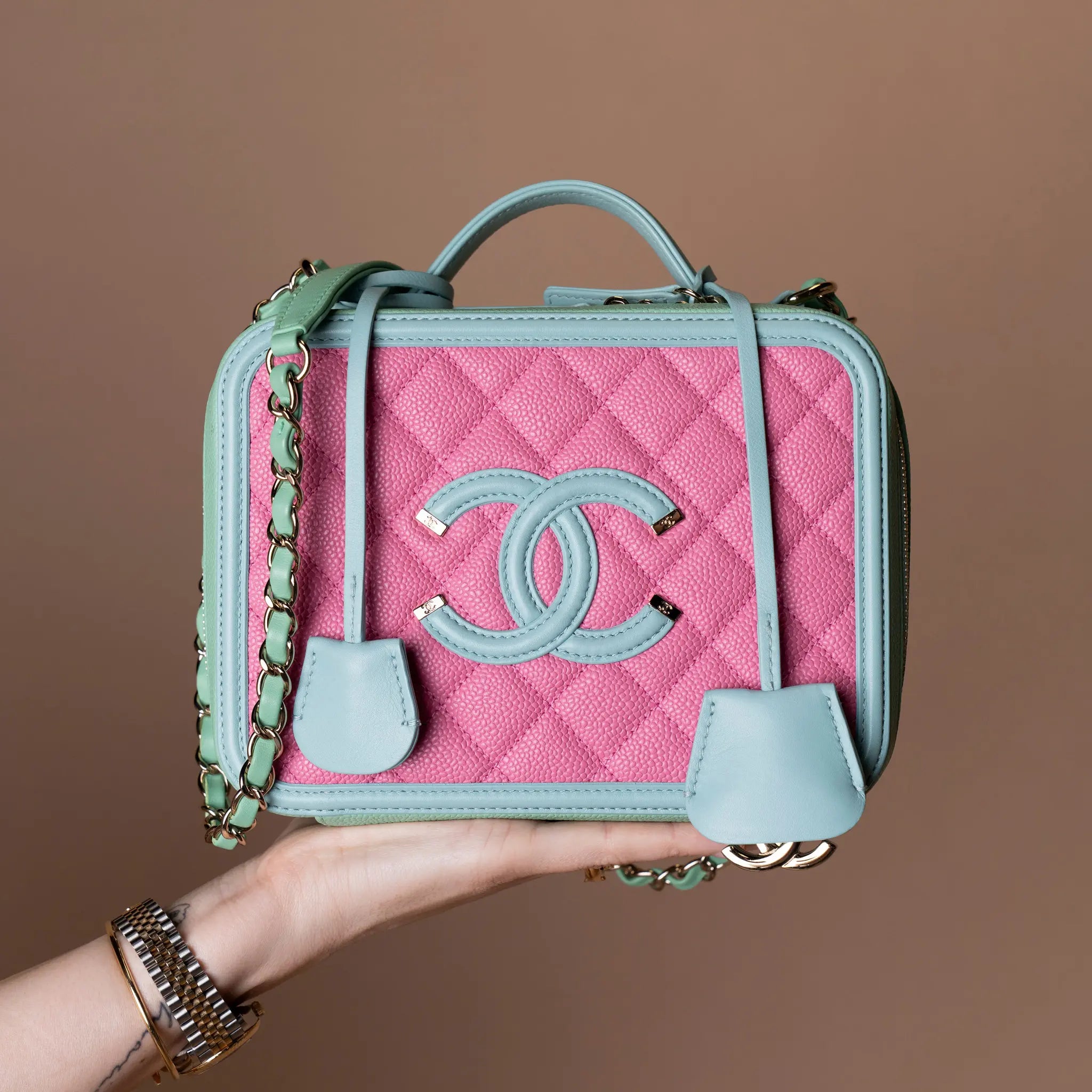 Chanel Medium Tricolor Caviar CC Filigree Vanity Case — Front View