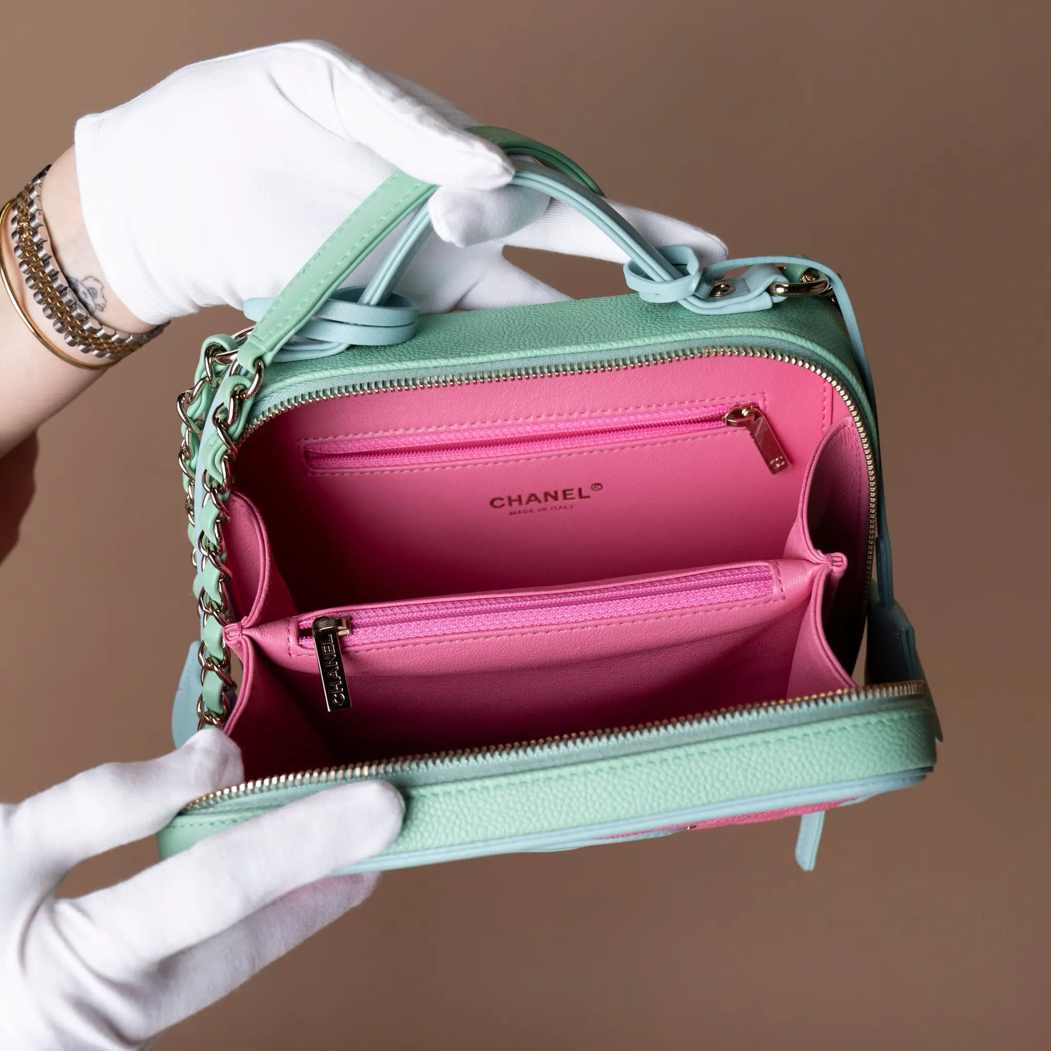 Chanel Medium Tricolor Caviar CC Filigree Vanity Case — Interior Detail