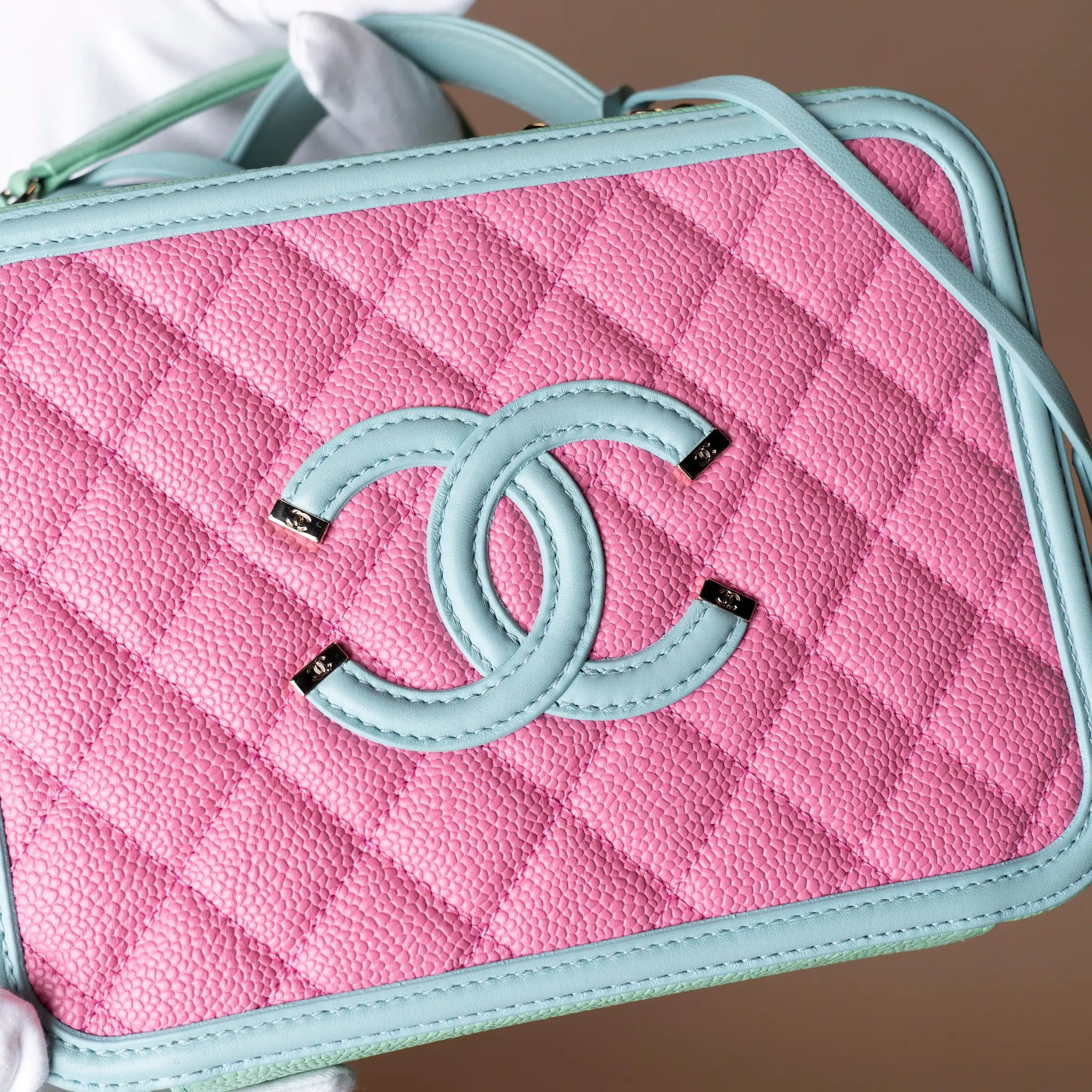 Chanel Medium Tricolor Caviar CC Filigree Vanity Case — Close-up Detail
